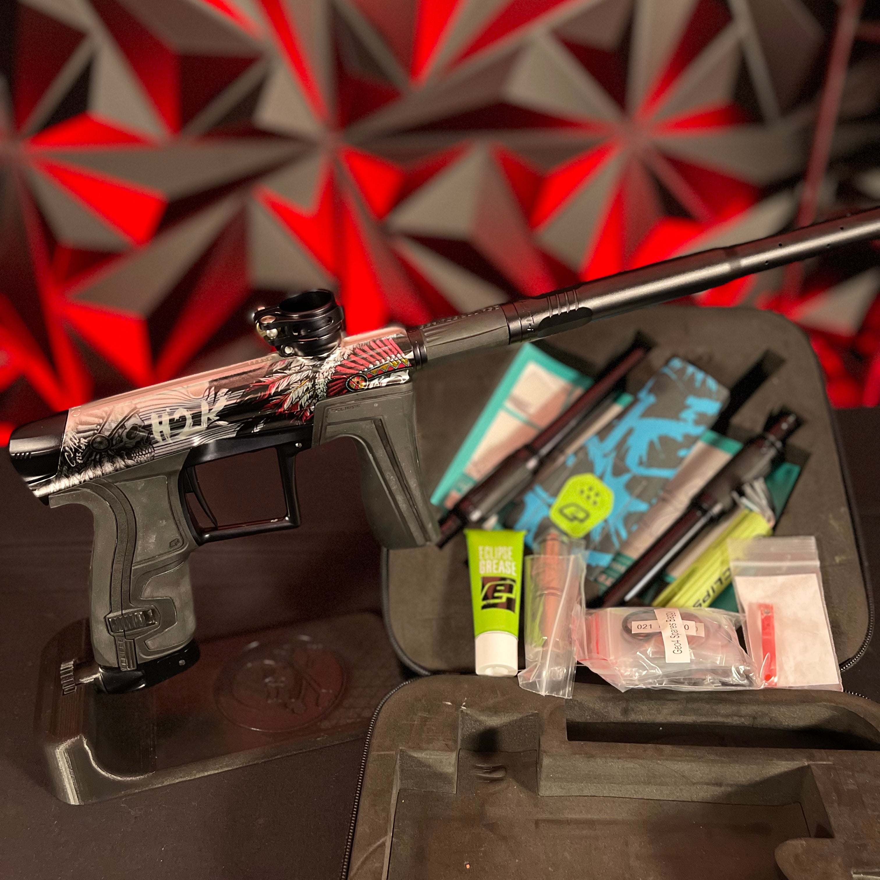 Used Planet Eclipse Geo 4 Paintball Gun - H2K w/Signed Case, 3 FL Inserts, & 2 Triggers