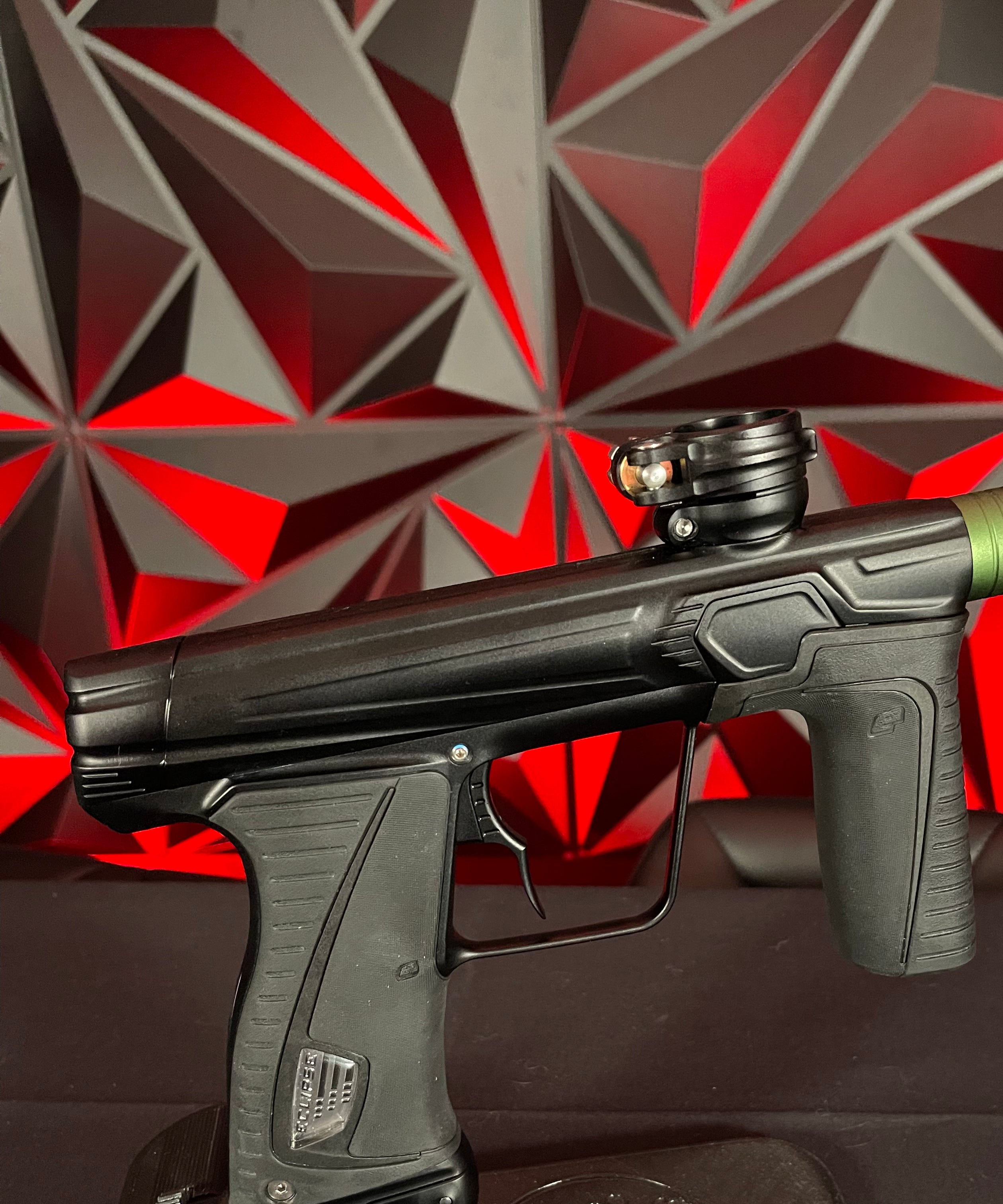 Used Planet Eclipse Gtek 180R Paintball Gun - Black w/Vyper Green Barrel Back & Infamous Deuce Trigger