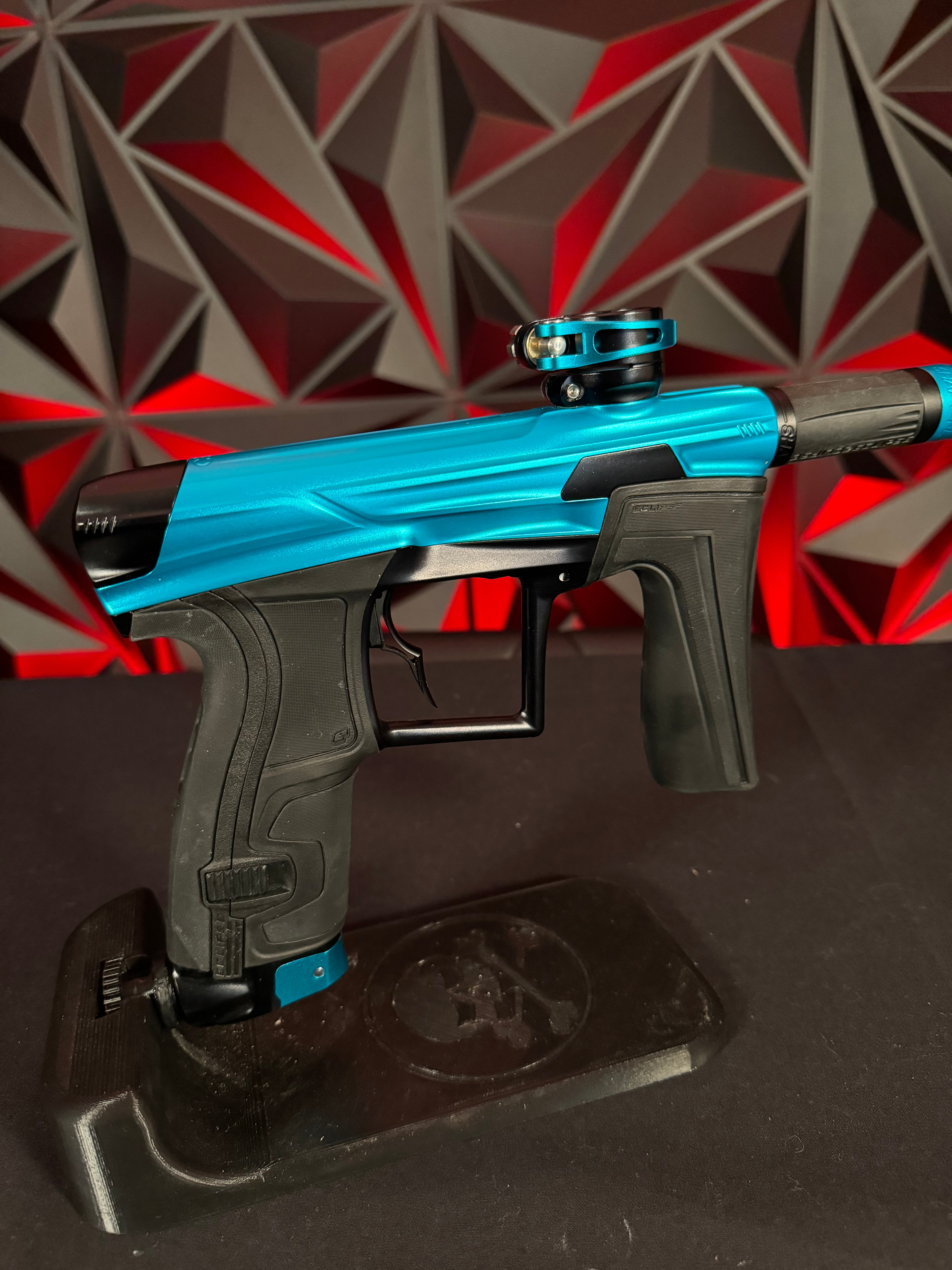 Used Planet Eclipse Geo 4 Paintball Gun - Teal/Black w/Infamous Deuce Trigger & 3 FL Backs