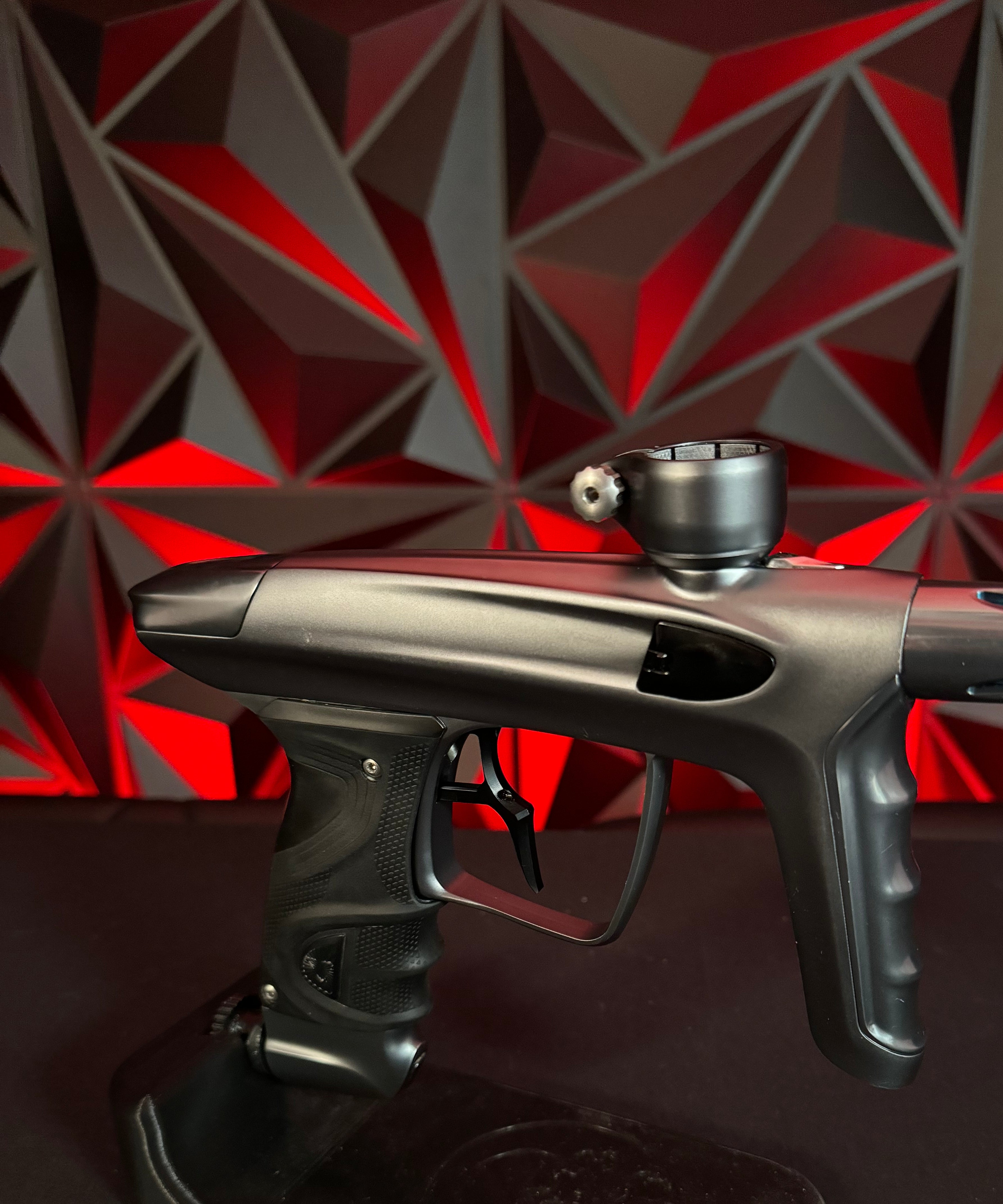 Used DLX TM40 Paintball Gun - Polished Pewter/Dust Pewter w/Infamous Deuce Trigger *Right side eye cover is Polished Black*