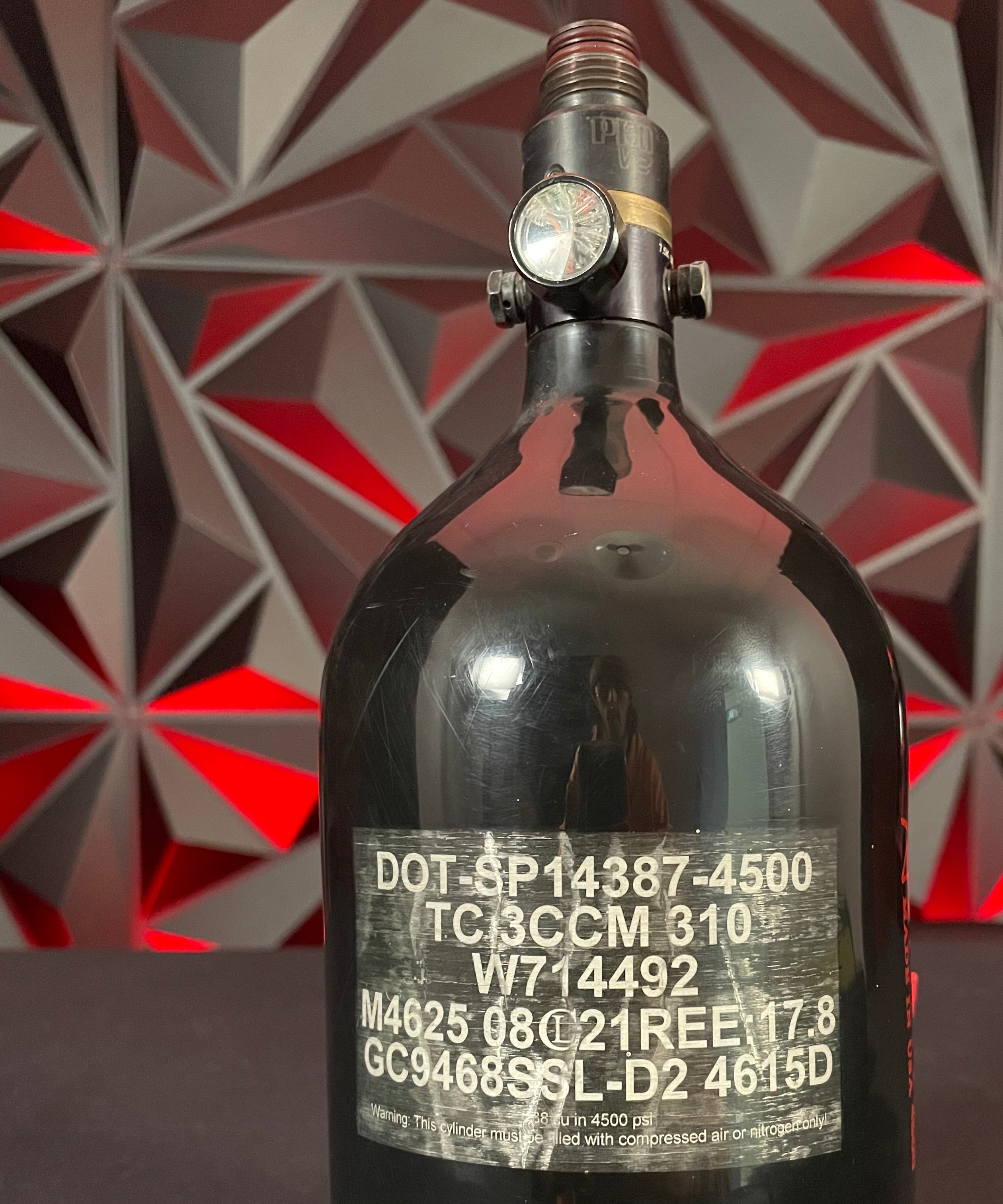 Used Ninja SL2 68/4500 Paintball Tank - Black/Red w/ ProV2 Regulator & Infamous Tank Case