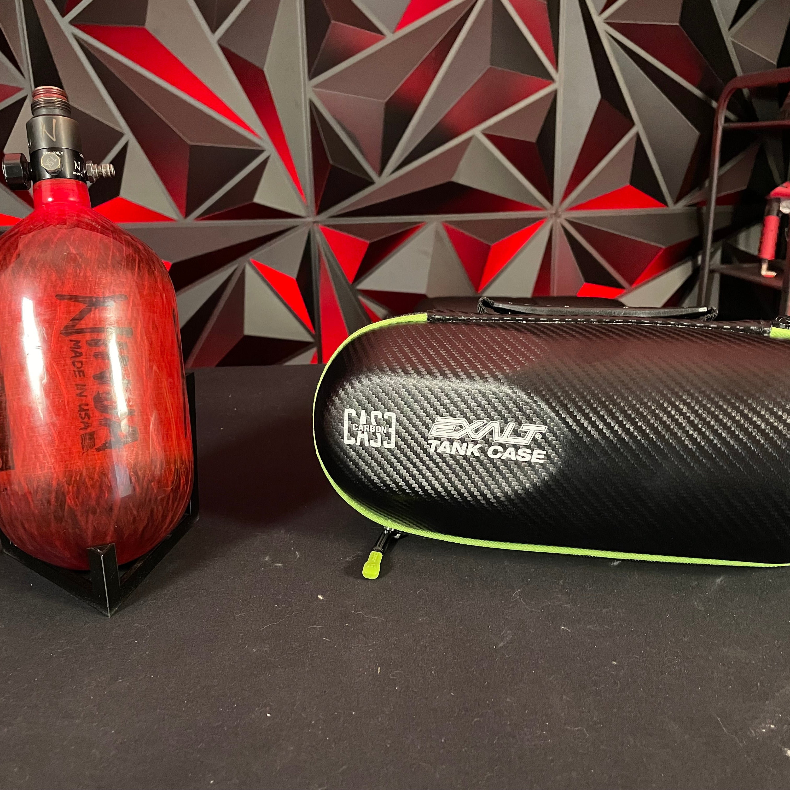 Used Ninja 68/4500 Lite Paintball Tank - Red w/Exalt Paintball Tank Case