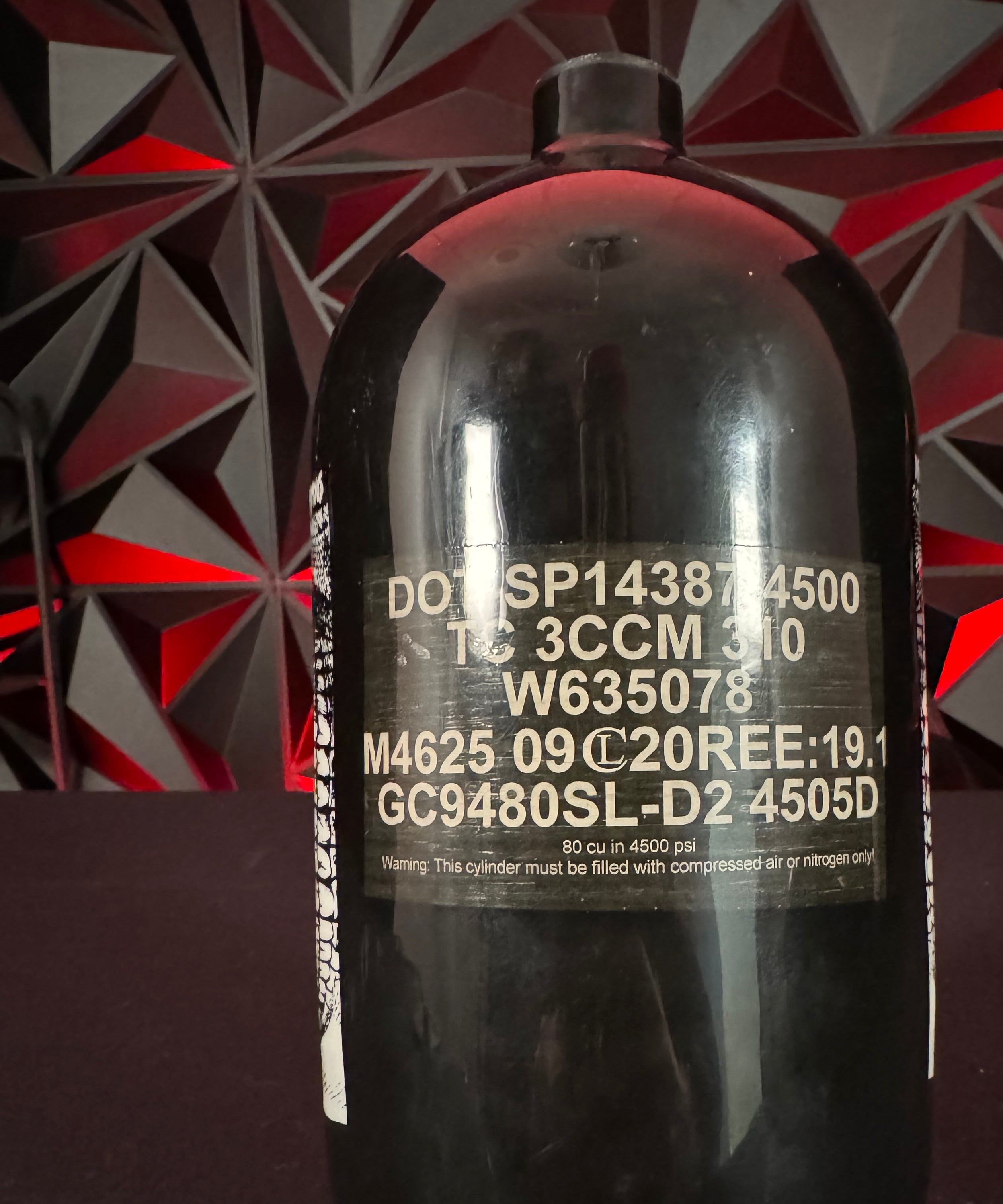 Used Infamous "Savage Skull" 80/4500 Paintball Tank - Black/White BOTTLE ONLY & Infamous Tank Case