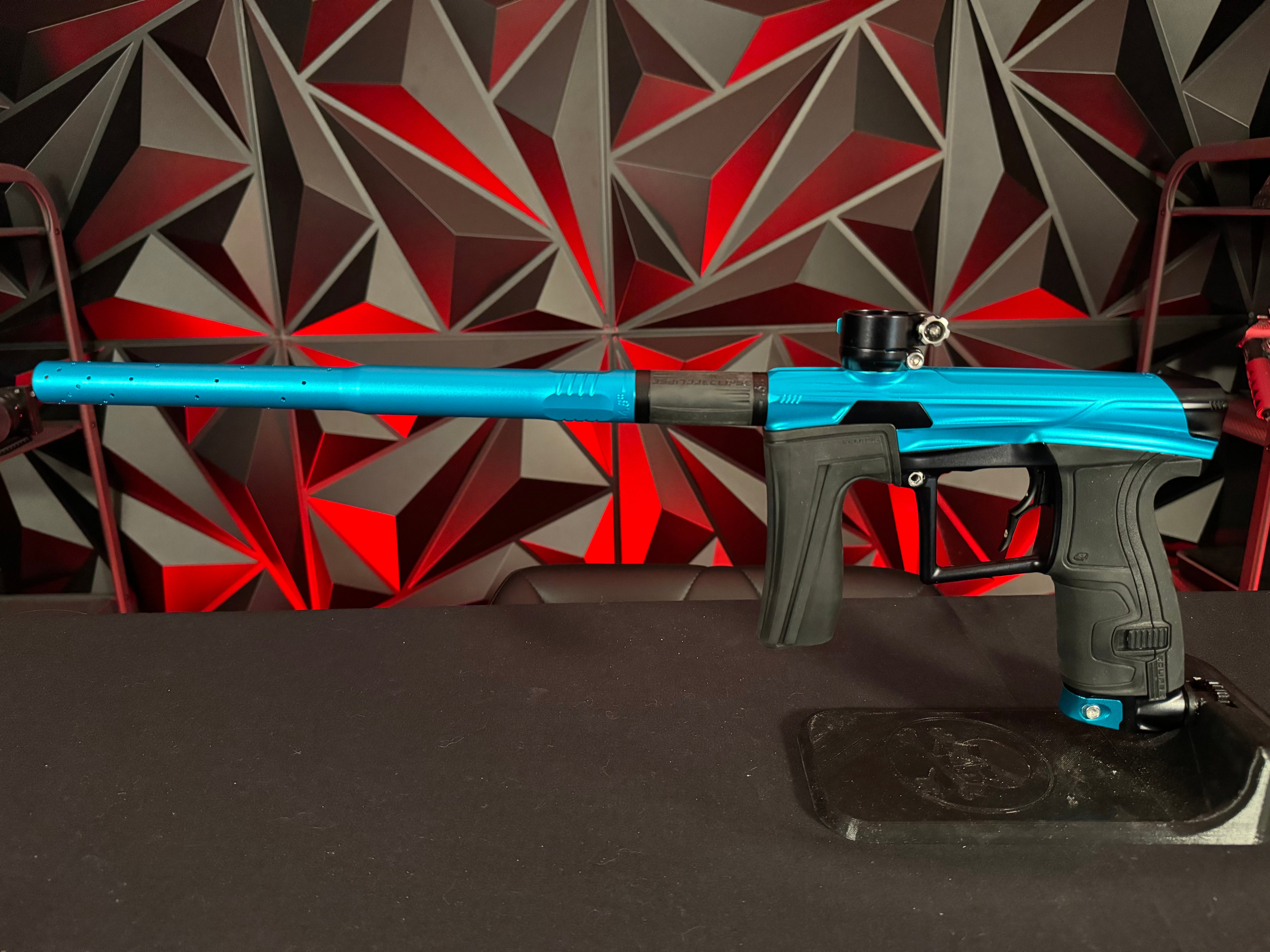 Used Planet Eclipse Geo 4 Paintball Gun - Teal/Black w/Infamous Deuce Trigger & 3 FL Backs