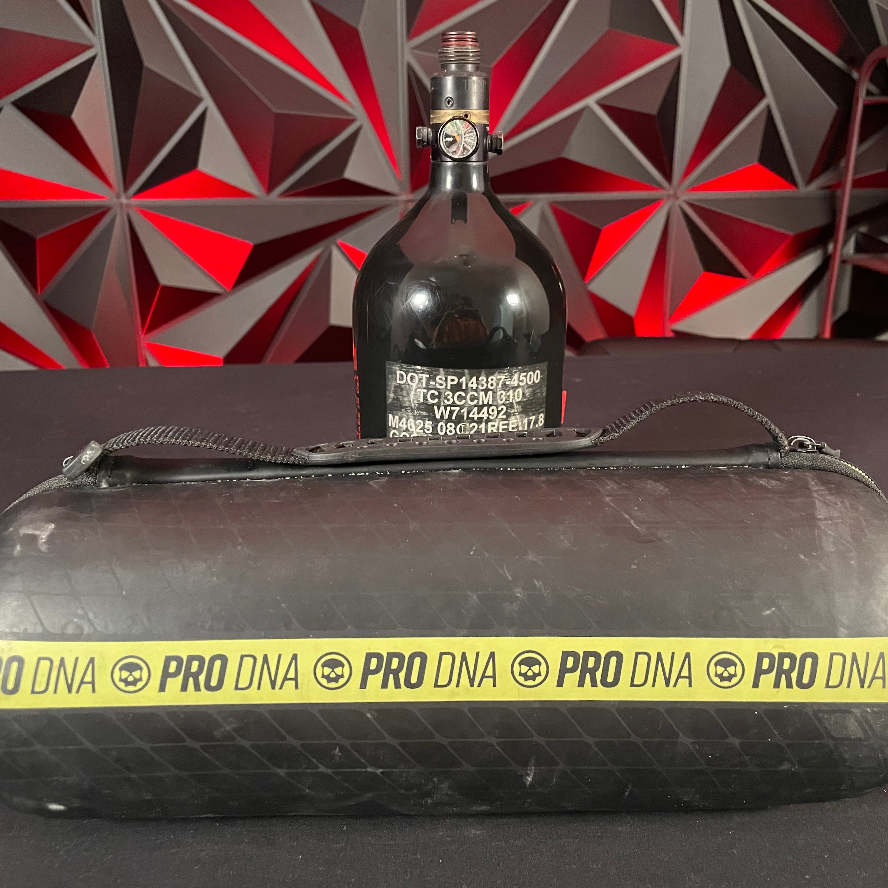 Used Ninja SL2 68/4500 Paintball Tank - Black/Red w/ ProV2 Regulator & Infamous Tank Case