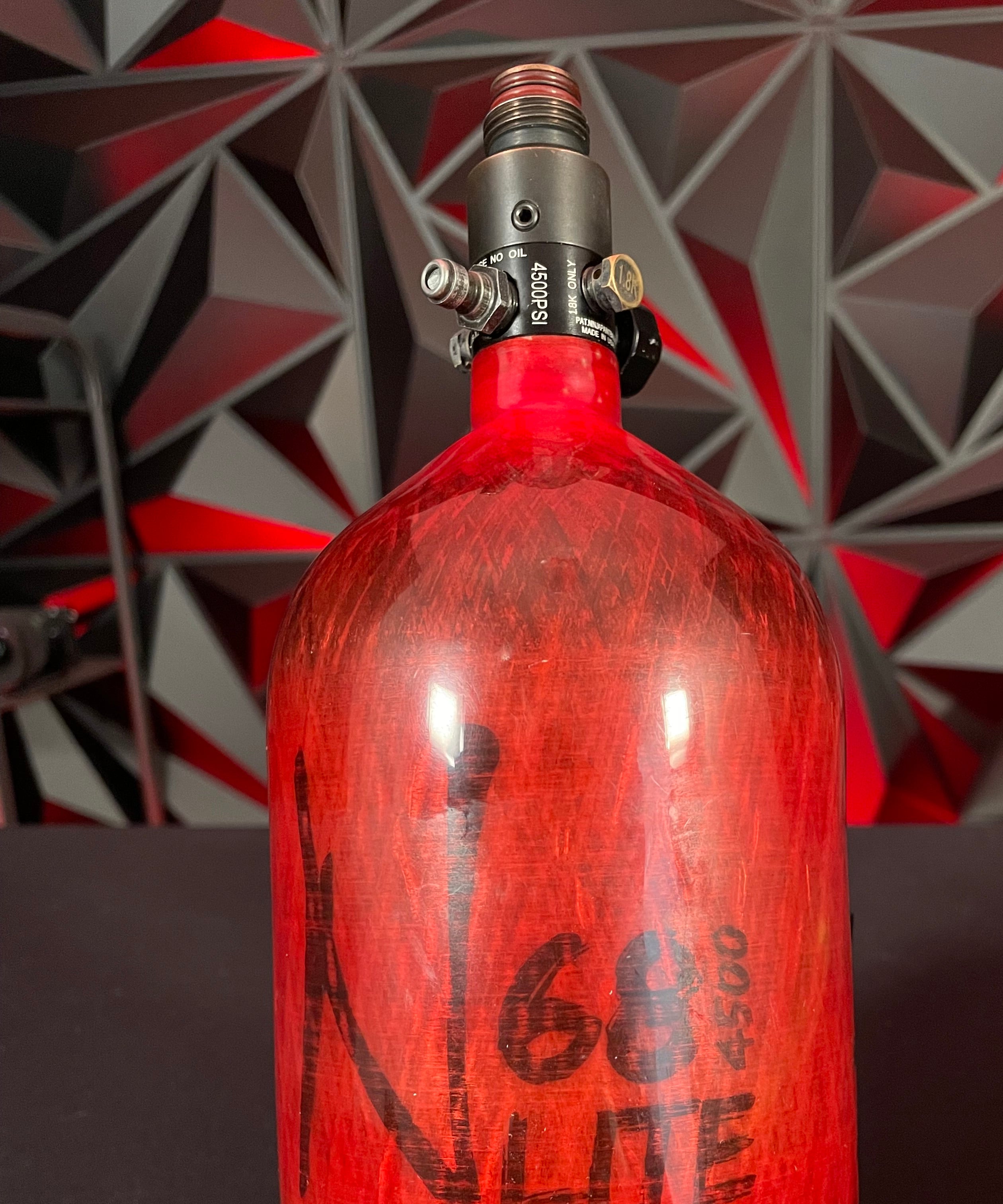 Used Ninja 68/4500 Lite Paintball Tank - Red w/Exalt Paintball Tank Case