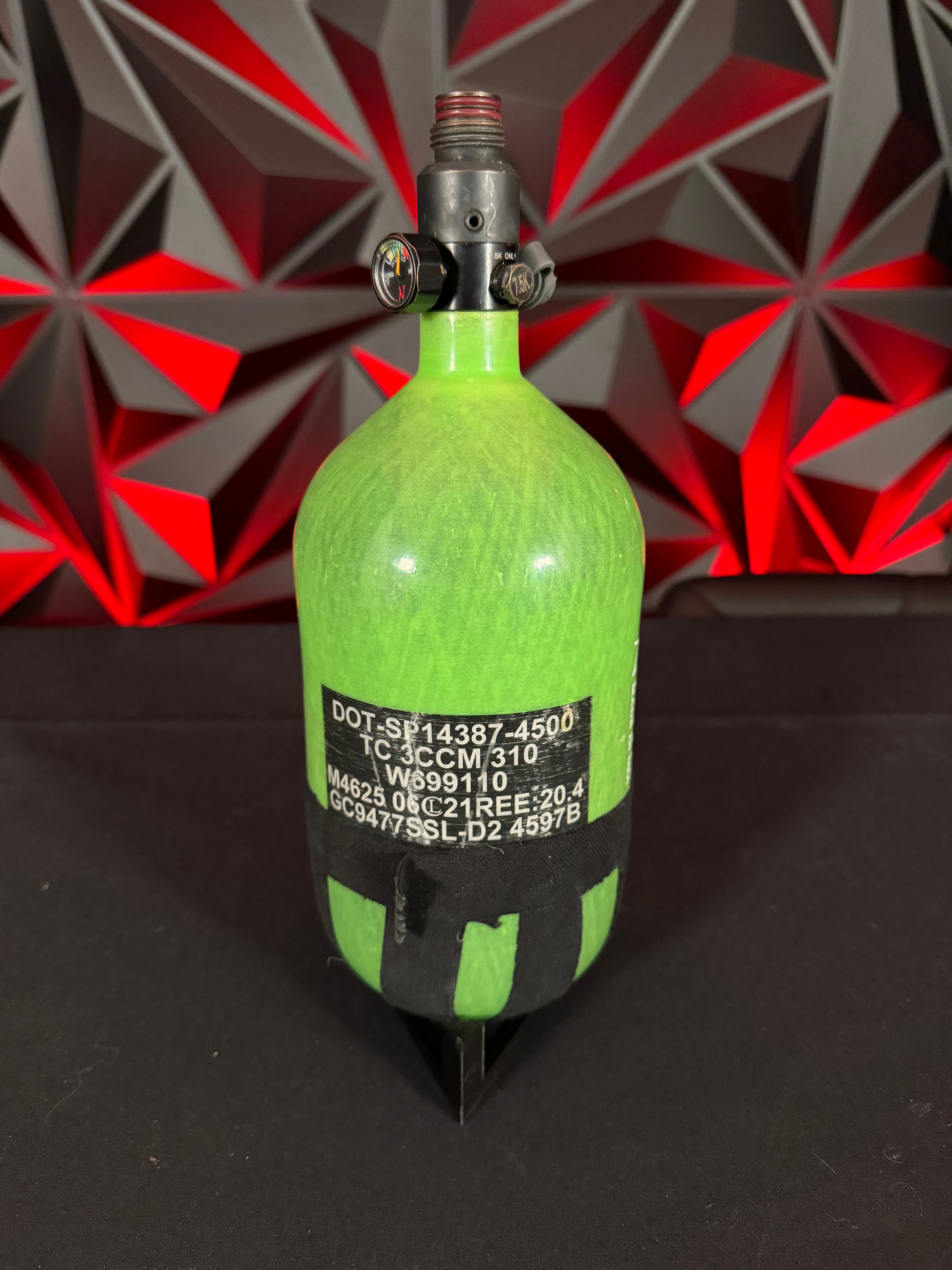 Used Ninja SL2 77/4500 Paintball Tank - Lime w/ Standard Regulator