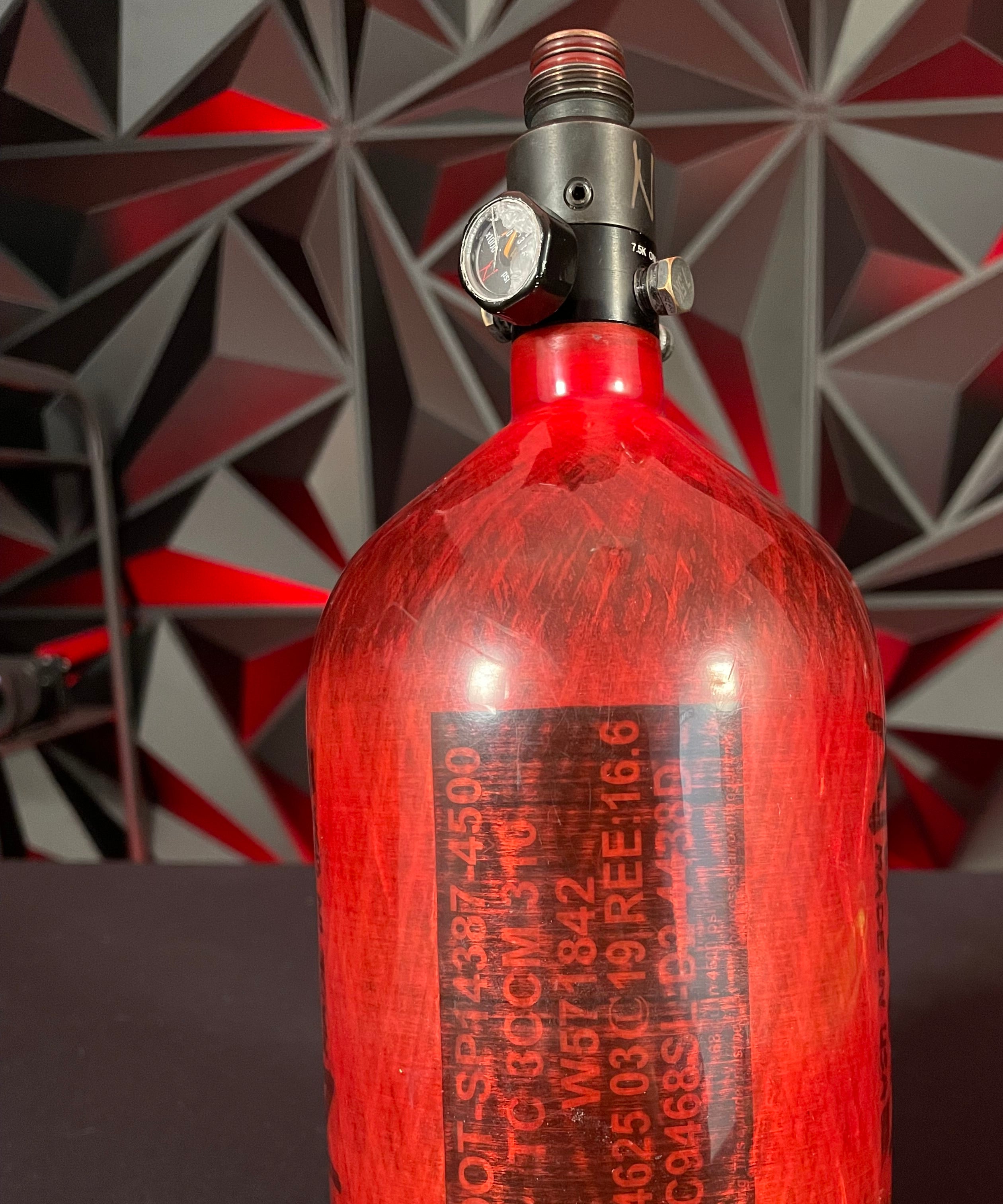 Used Ninja 68/4500 Lite Paintball Tank - Red w/Exalt Paintball Tank Case