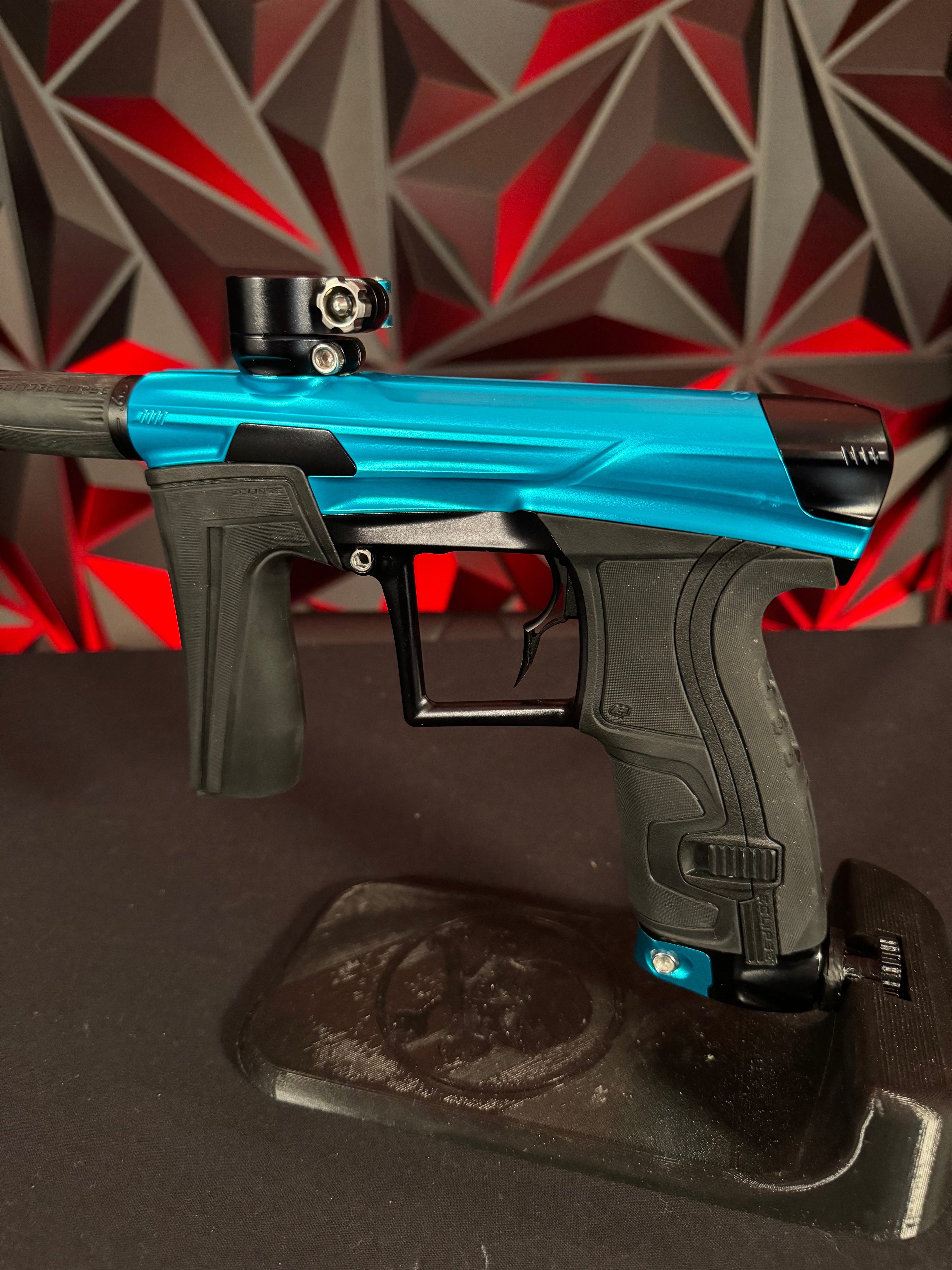 Used Planet Eclipse Geo 4 Paintball Gun - Teal/Black w/Infamous Deuce Trigger & 3 FL Backs