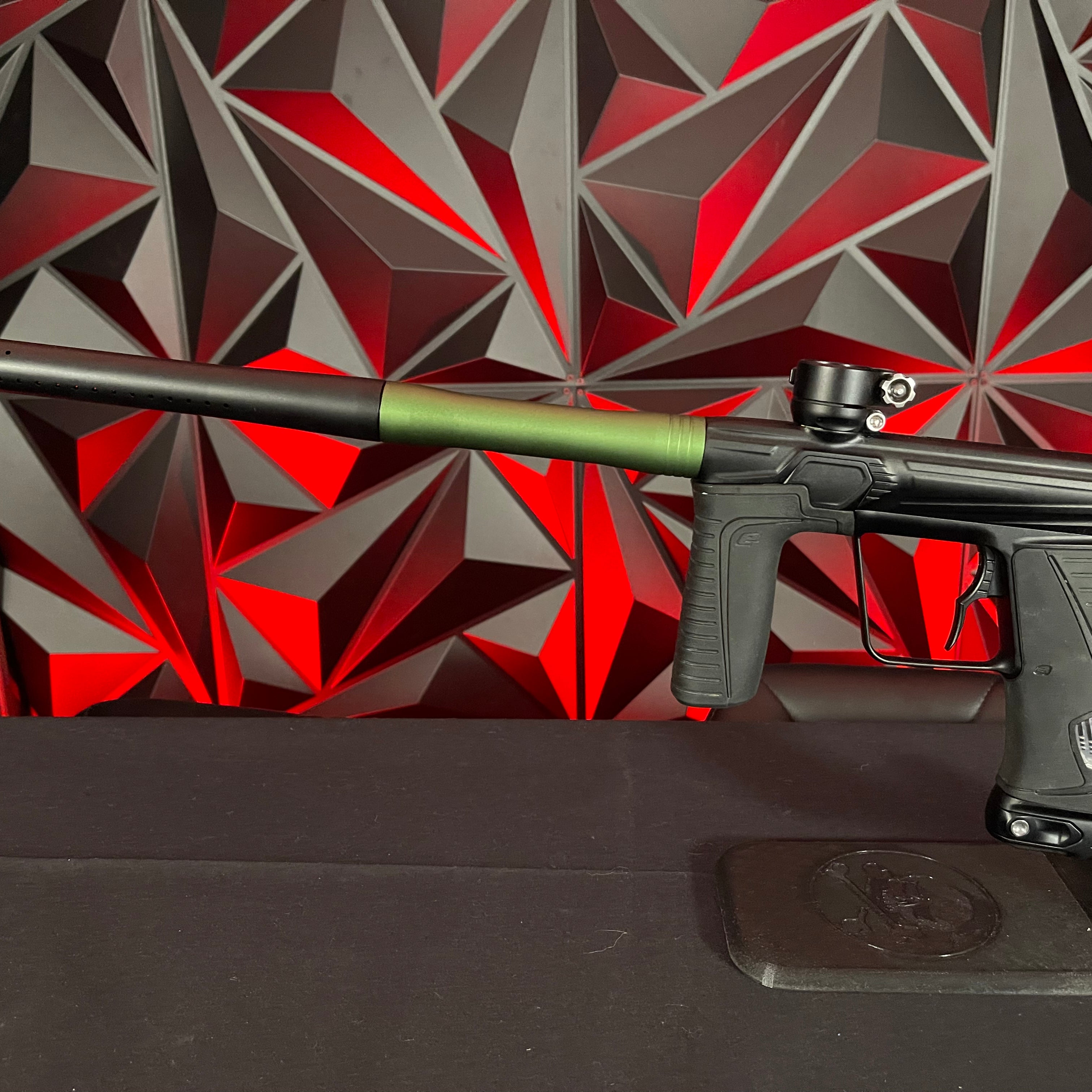 Used Planet Eclipse Gtek 180R Paintball Gun - Black w/Vyper Green Barrel Back & Infamous Deuce Trigger