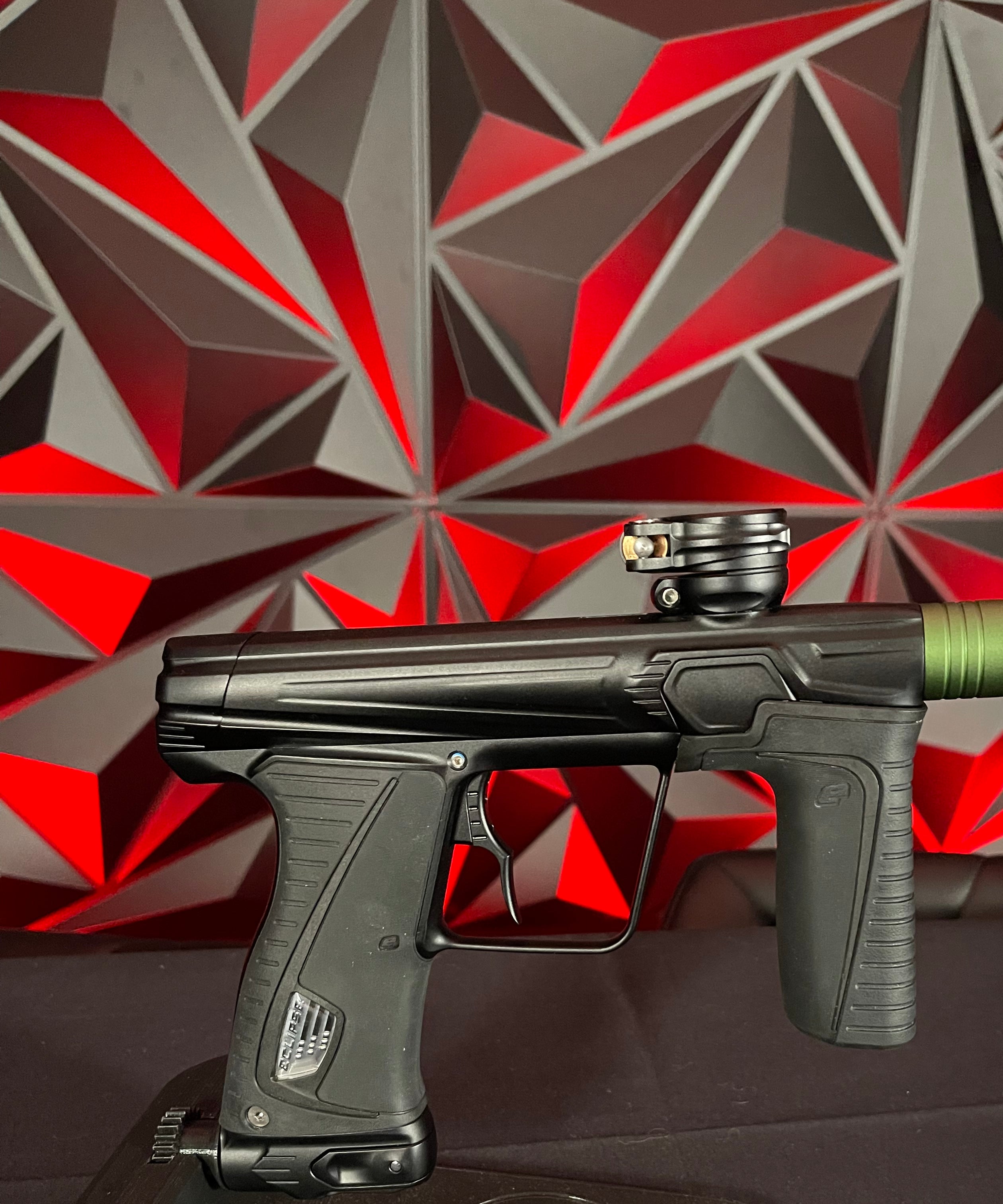 Used Planet Eclipse Gtek 180R Paintball Gun - Black w/Vyper Green Barrel Back & Infamous Deuce Trigger