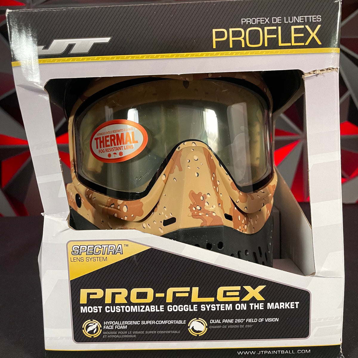 Maschera Paintball JT Proflex &ndash; Occhiali Cookie Dough Con Gonna Inferiore Mimetica