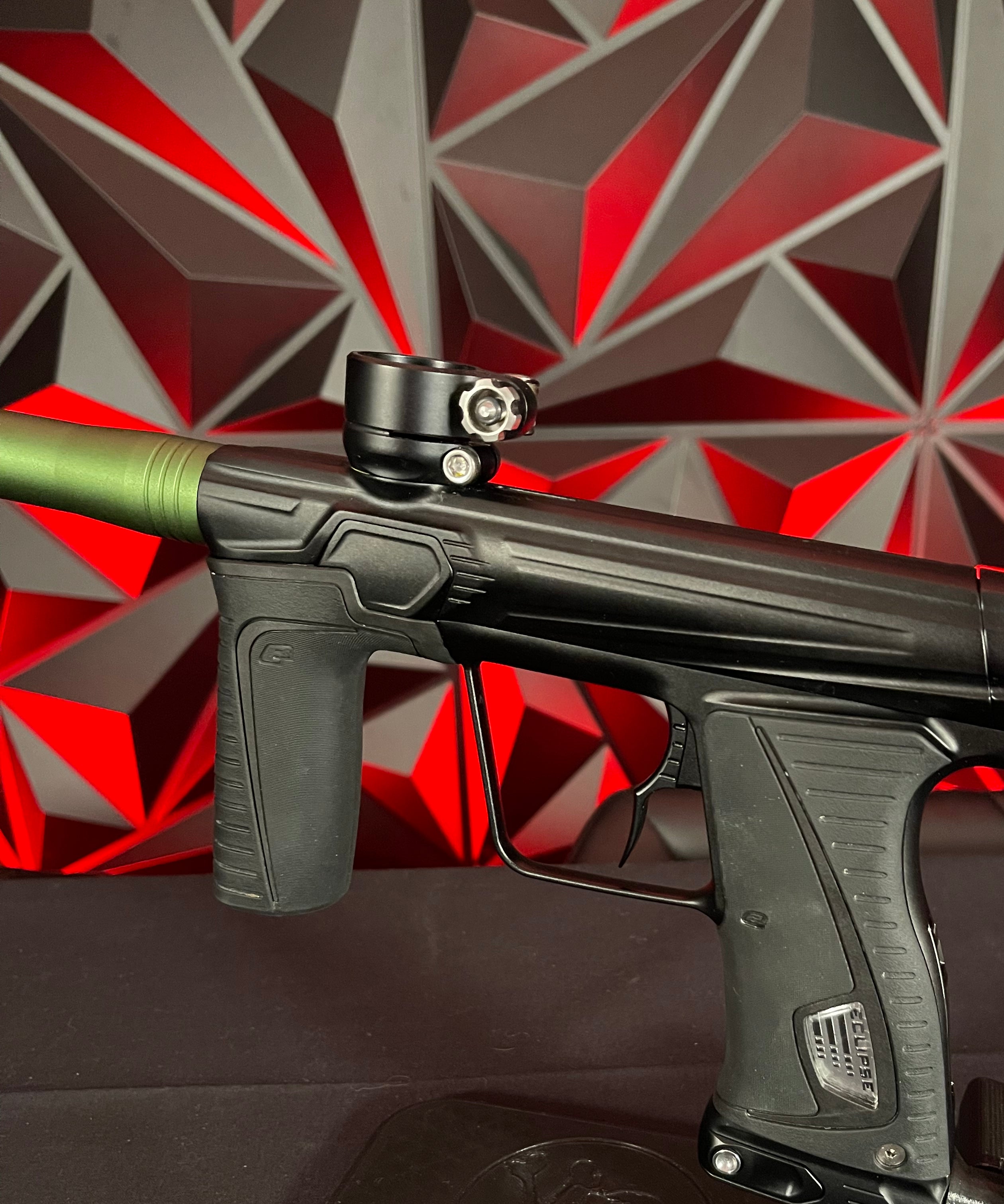 Used Planet Eclipse Gtek 180R Paintball Gun - Black w/Vyper Green Barrel Back & Infamous Deuce Trigger