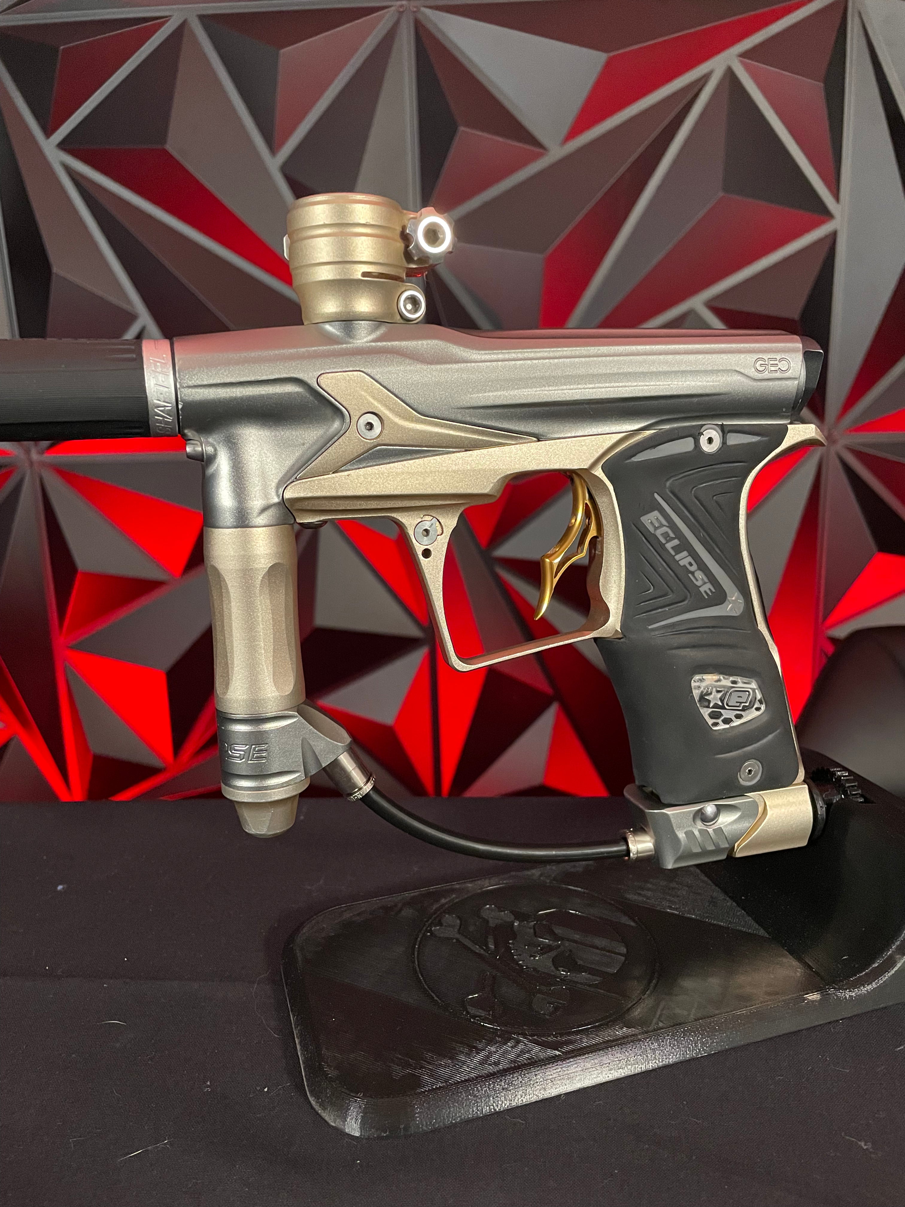 Used Planet Eclipse Geo 3 Paintball Gun - Grey/Gold w/ Black Pro DNA Barrel Tip