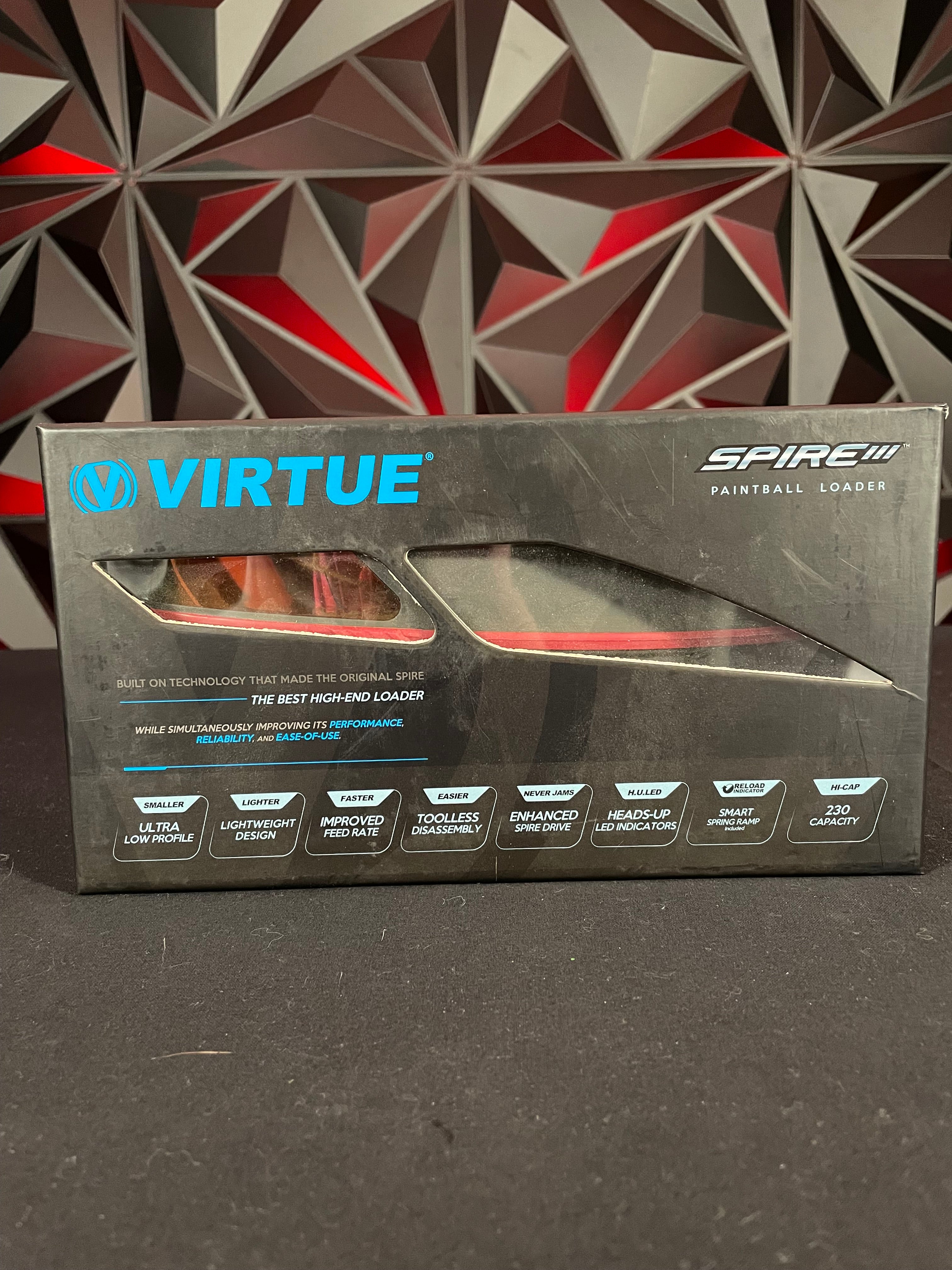 Used Virtue Spire 3 Paintball Loader - Slate Grey/Red (Fire) w/ Rain Lid