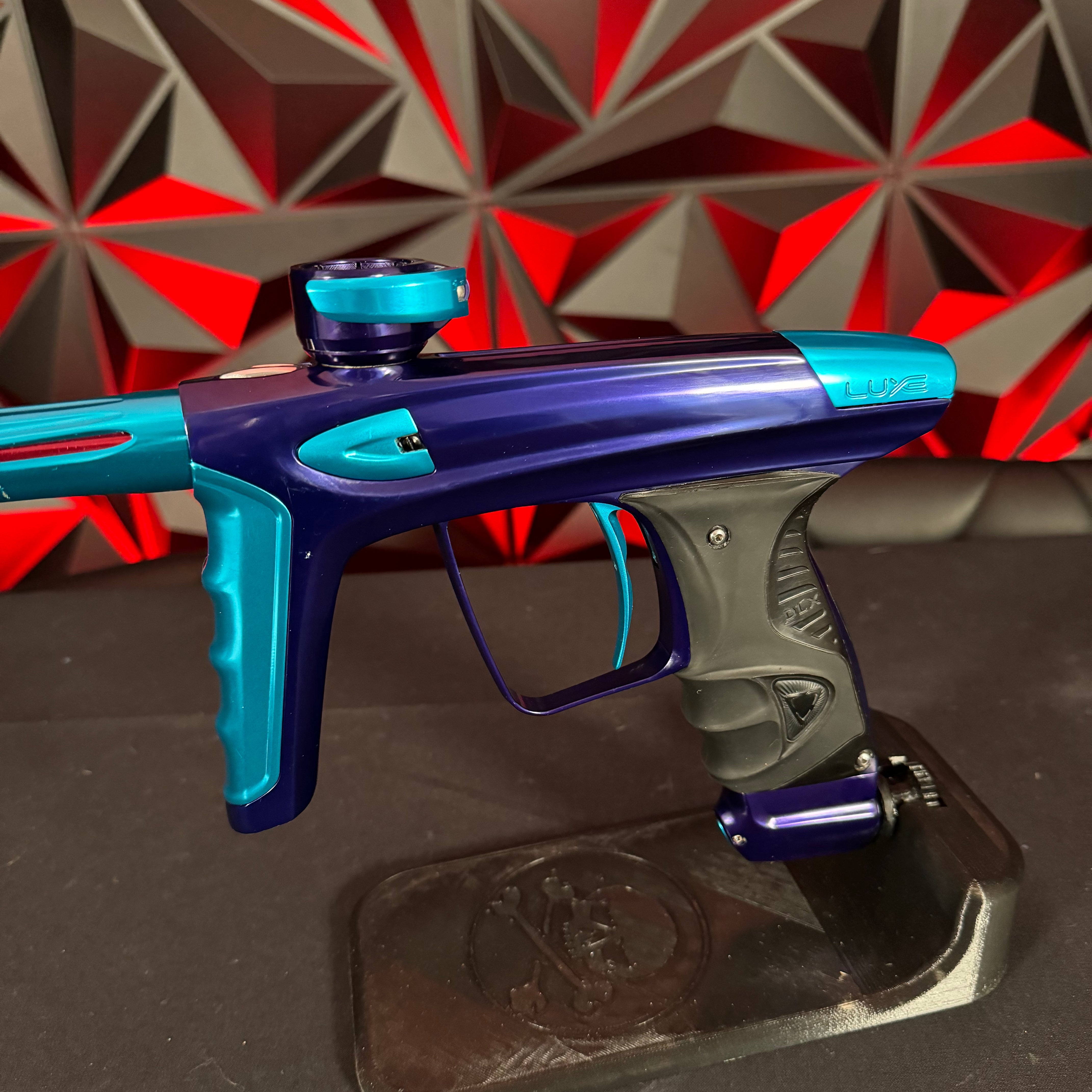 Used DLX Luxe Ice Paintball Gun - Polished Purple / Polished Teal w/ 5 Freak Inserts