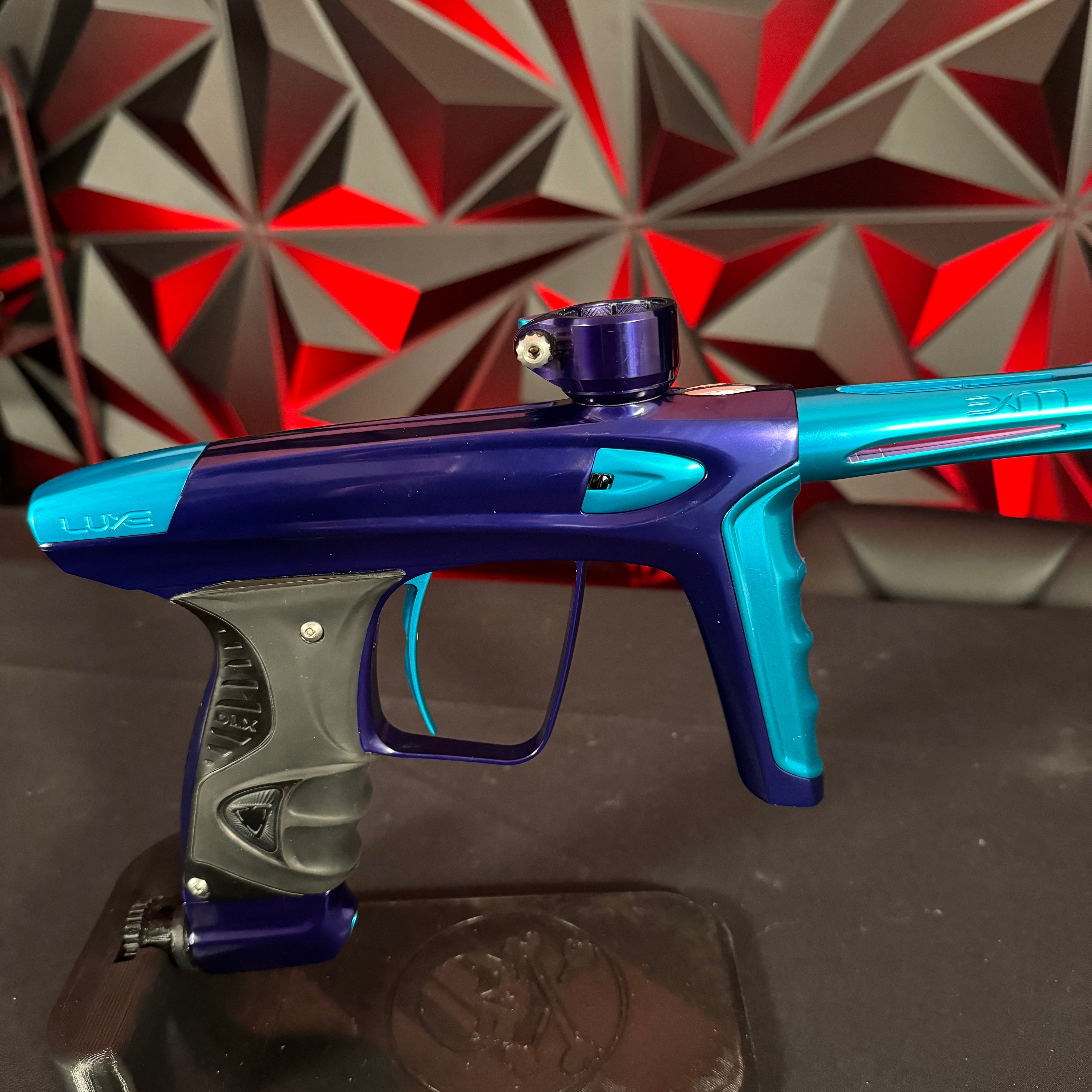 Used DLX Luxe Ice Paintball Gun - Polished Purple / Polished Teal w/ 5 Freak Inserts