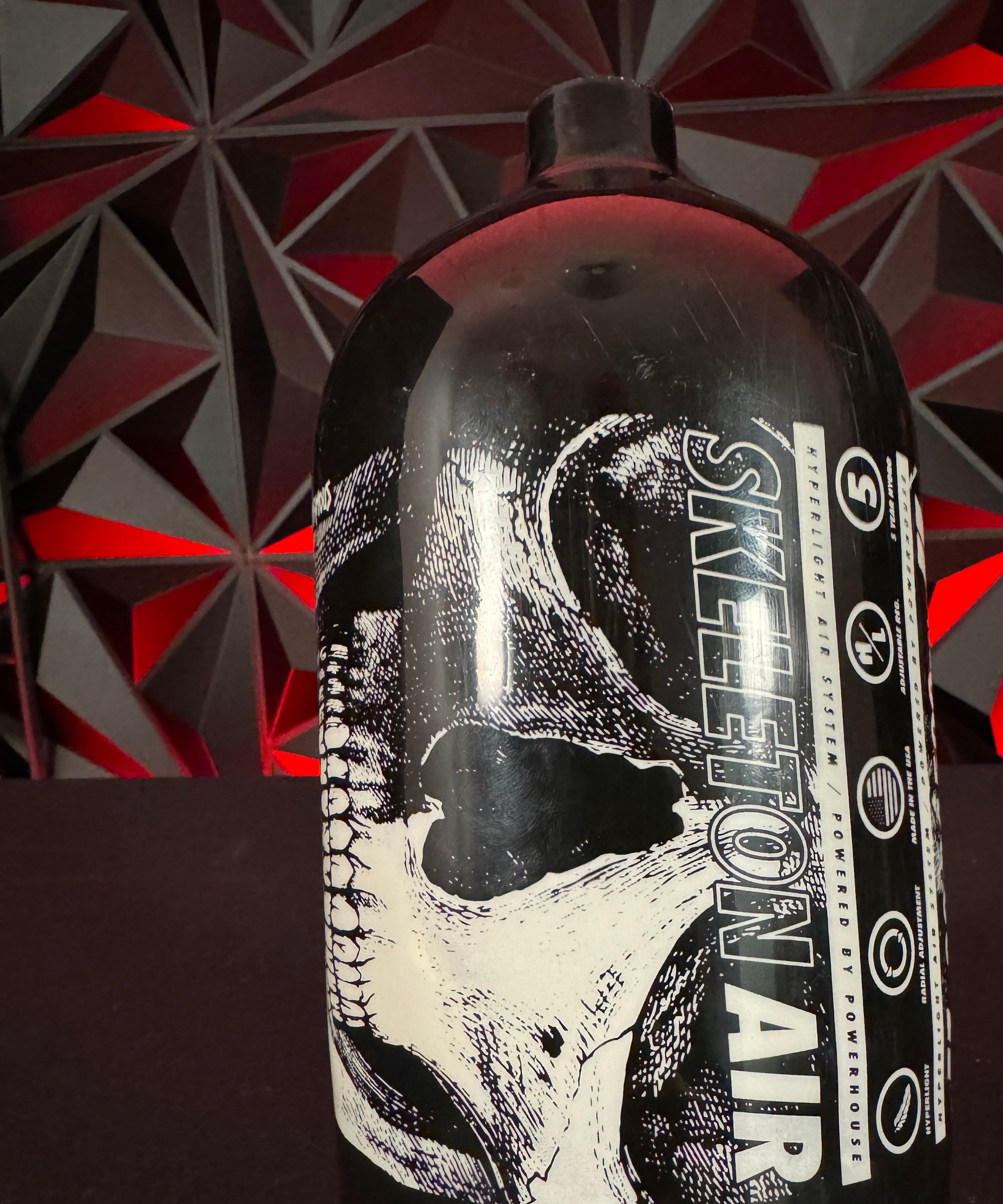 Used Infamous "Savage Skull" 80/4500 Paintball Tank - Black/White BOTTLE ONLY & Infamous Tank Case