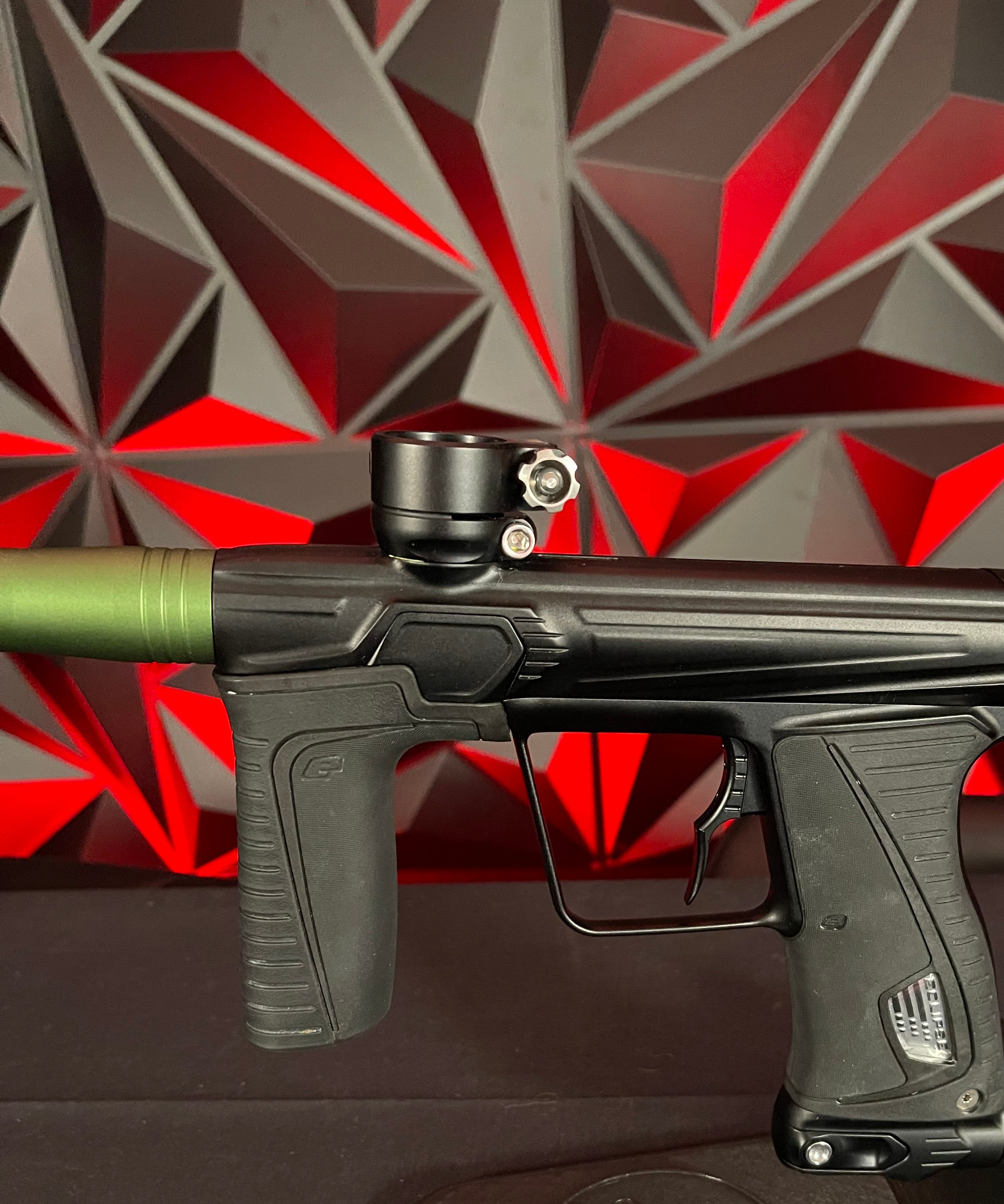 Used Planet Eclipse Gtek 180R Paintball Gun - Black w/Vyper Green Barrel Back & Infamous Deuce Trigger