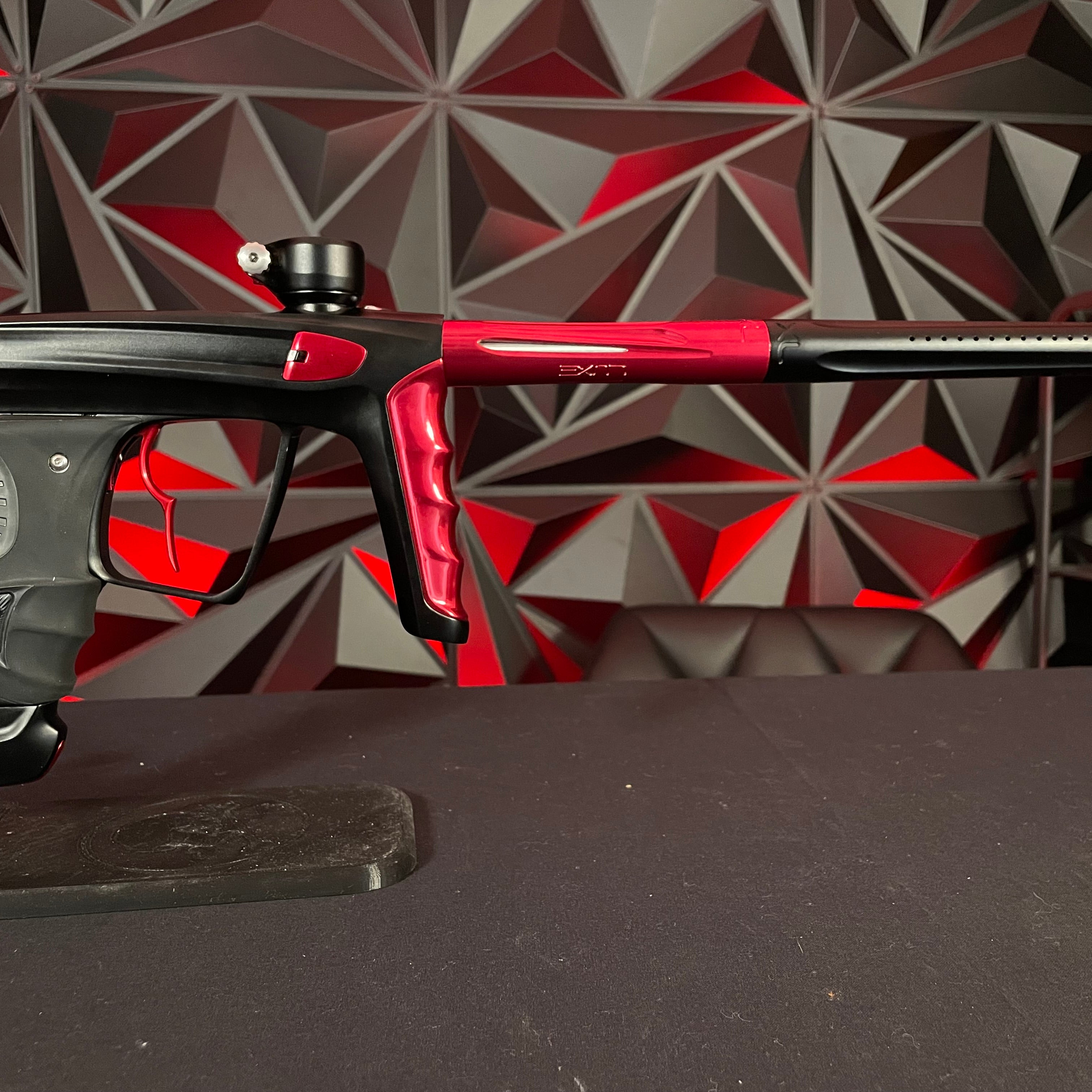Used DLX Luxe X Paintball Gun - Dust Black / Gloss Red w/ Infamous Deuce Trigger