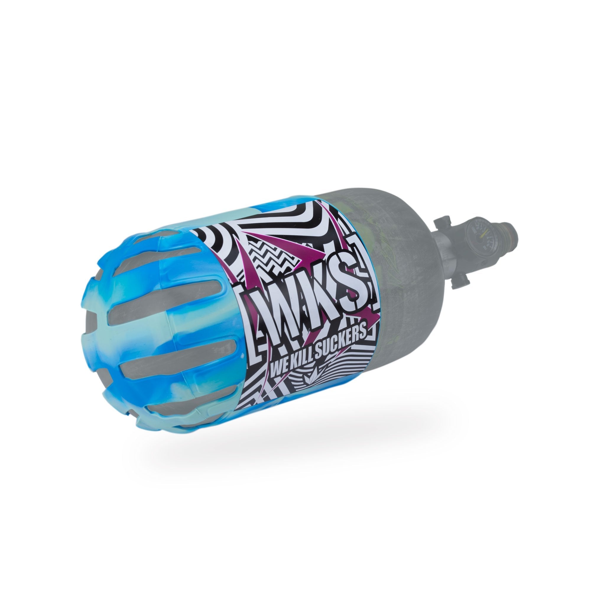 BNKR Bunker Kings Knuckle Butt Paintball Tank Cover - WKS Shred - Cyan