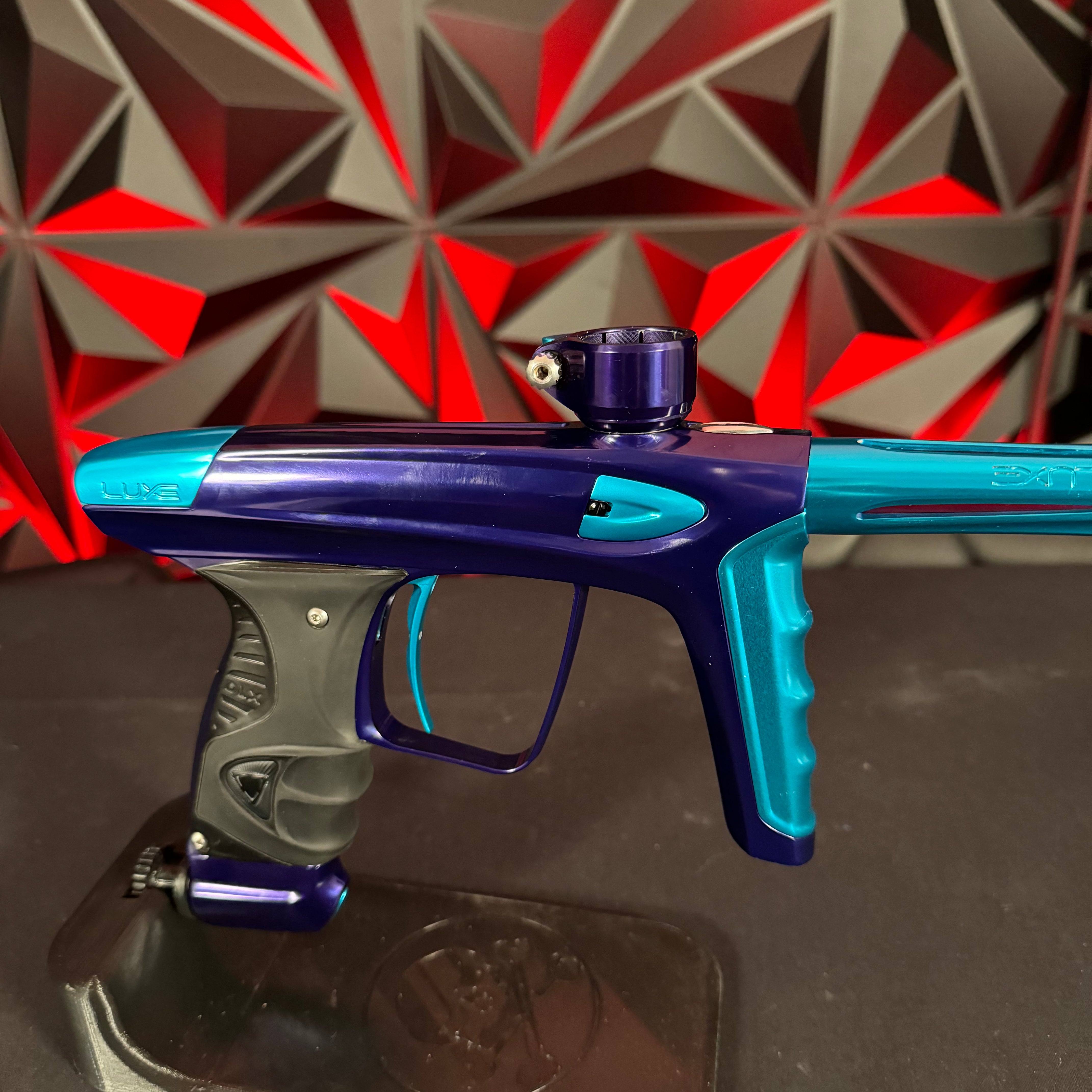 Used DLX Luxe Ice Paintball Gun - Polished Purple / Polished Teal w/ 5 Freak Inserts