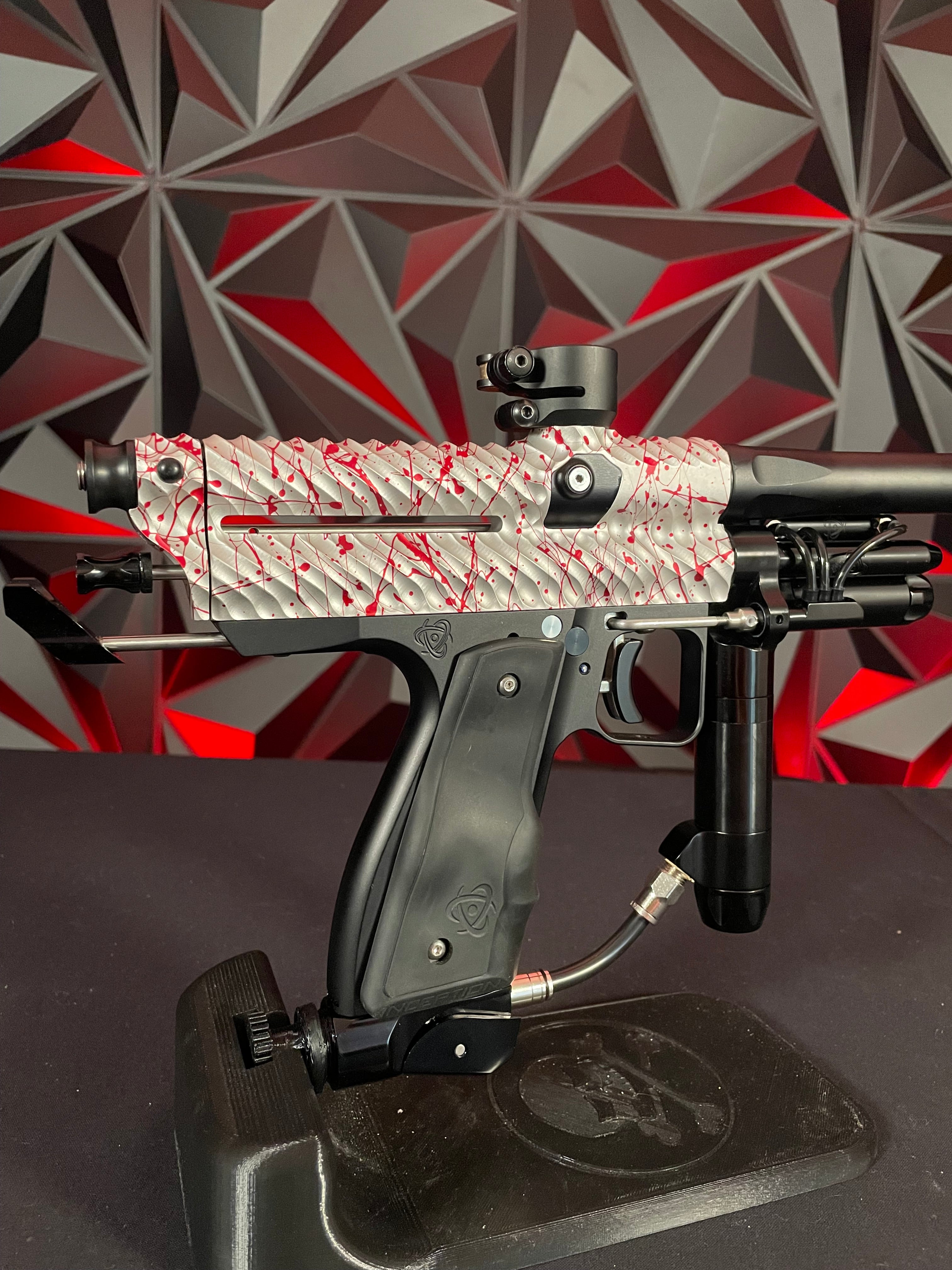 Used Inception Designs Twister Autococker Paintball Gun - Red Splash #128 w/4 Backs & 2 Tips