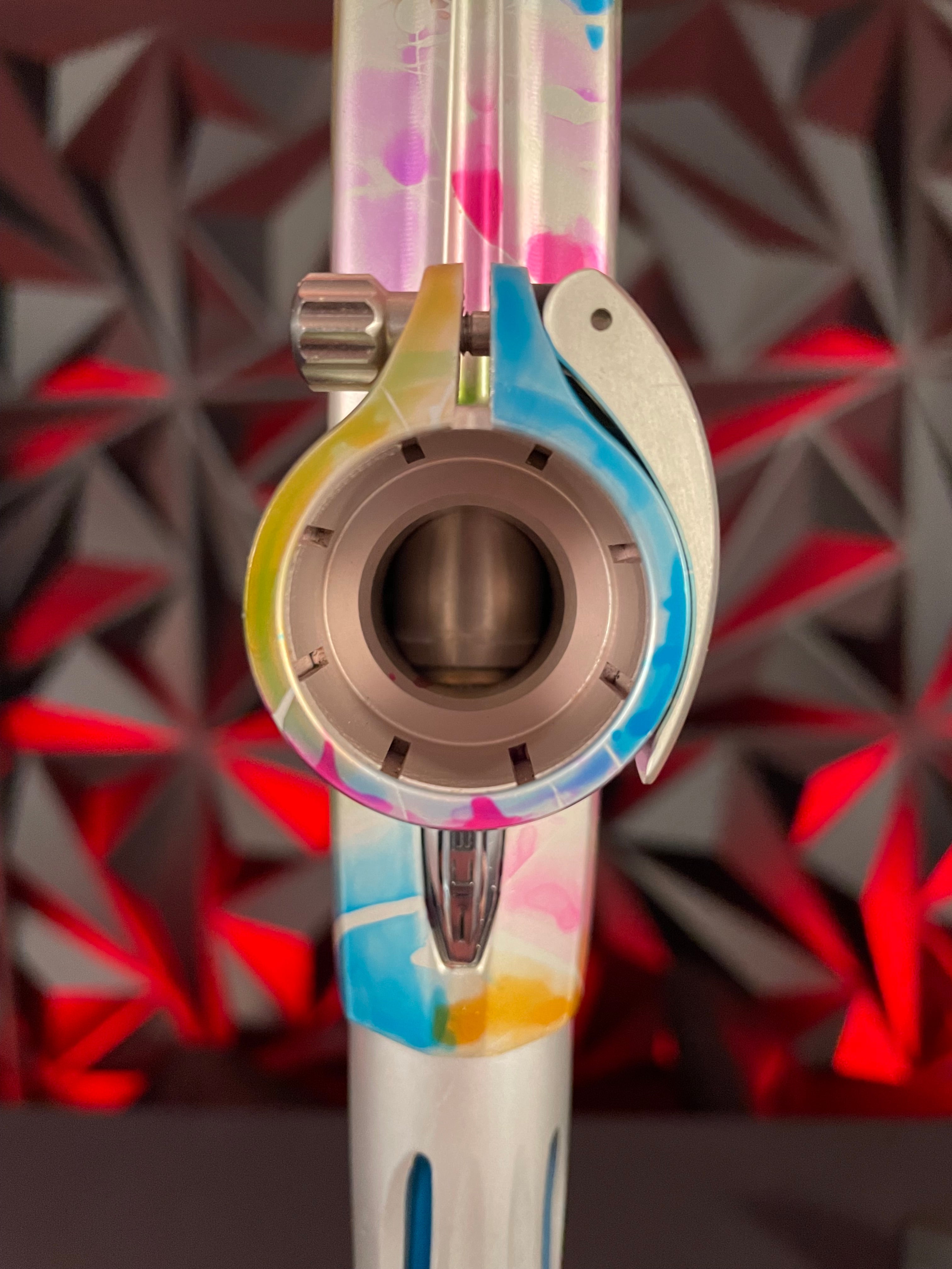 Used DLX Luxe ICE Paintball Gun - Multi-Color Splash w/ 4 Freak Inserts