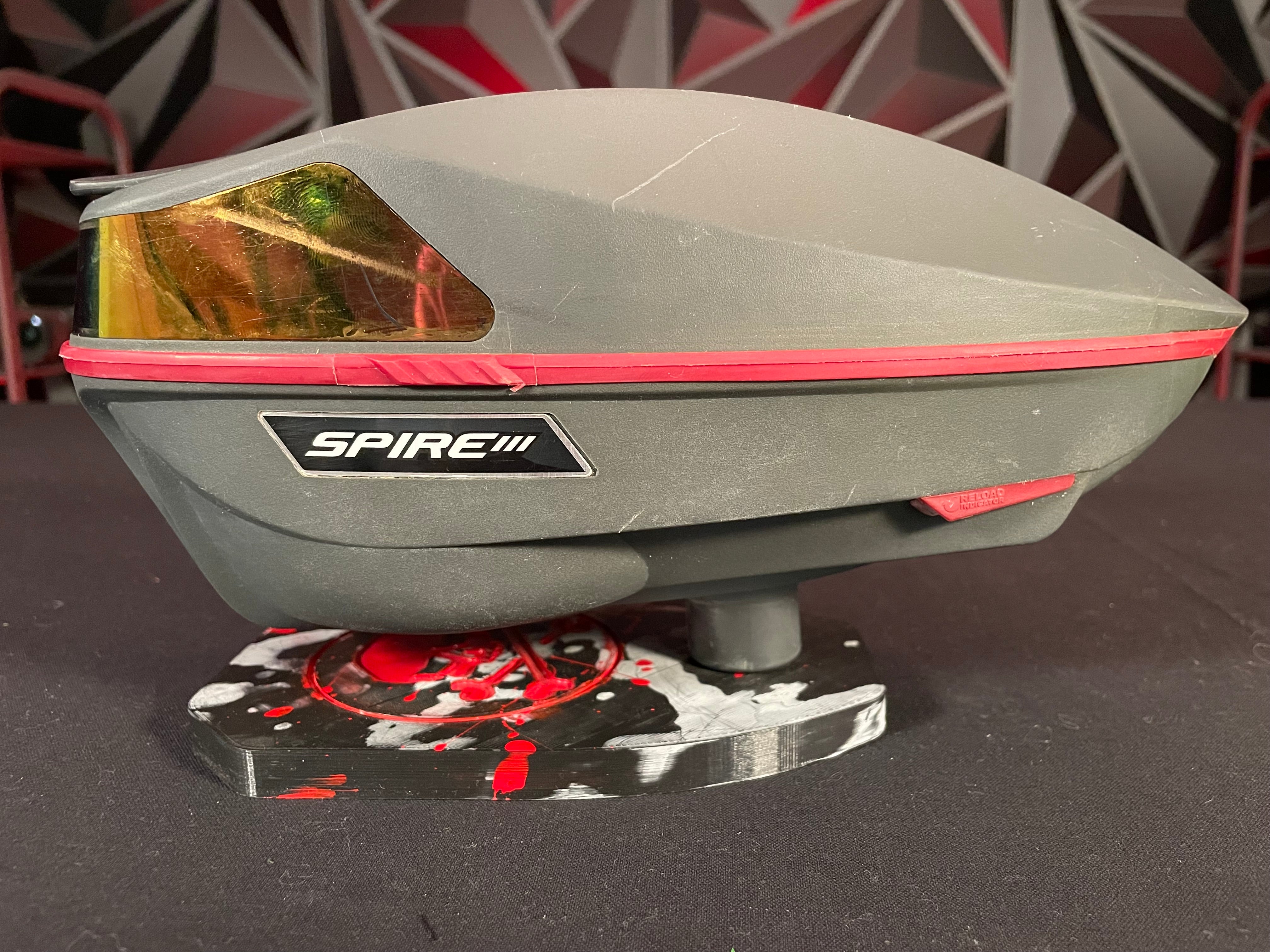 Used Virtue Spire 3 Paintball Loader - Slate Grey/Red (Fire) w/ Rain Lid