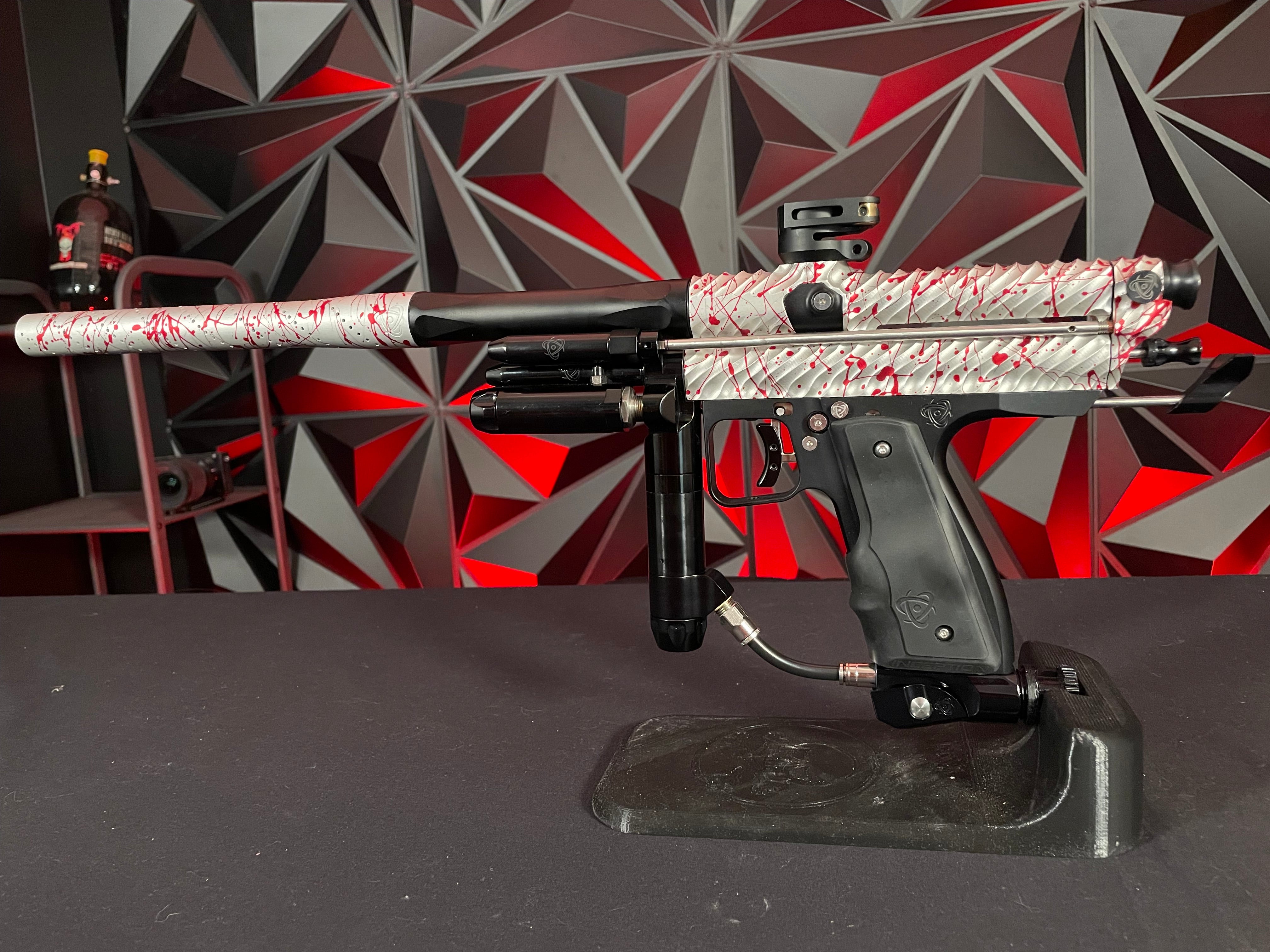 Used Inception Designs Twister Autococker Paintball Gun - Red Splash #128 w/4 Backs & 2 Tips