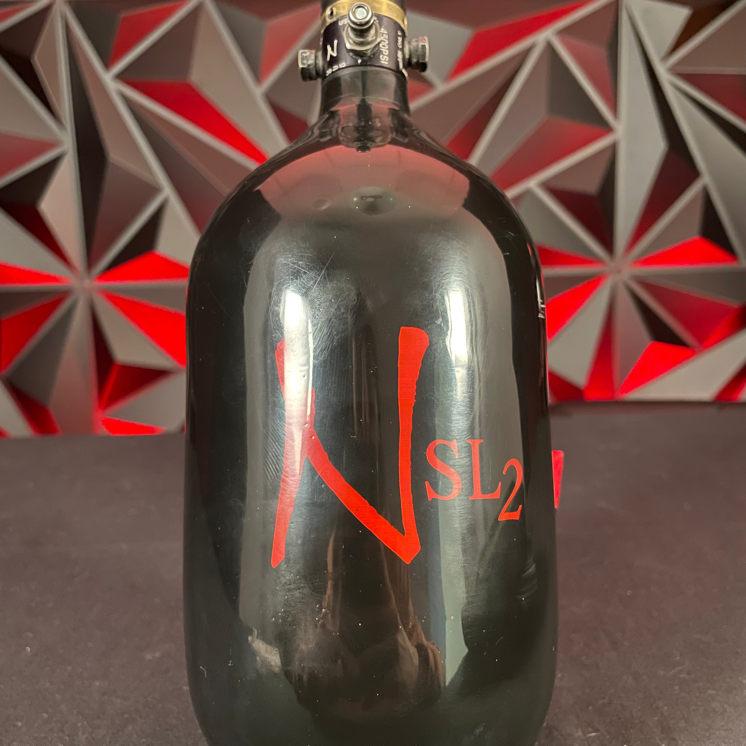 Used Ninja SL2 68/4500 Paintball Tank - Black/Red w/ ProV2 Regulator & Infamous Tank Case