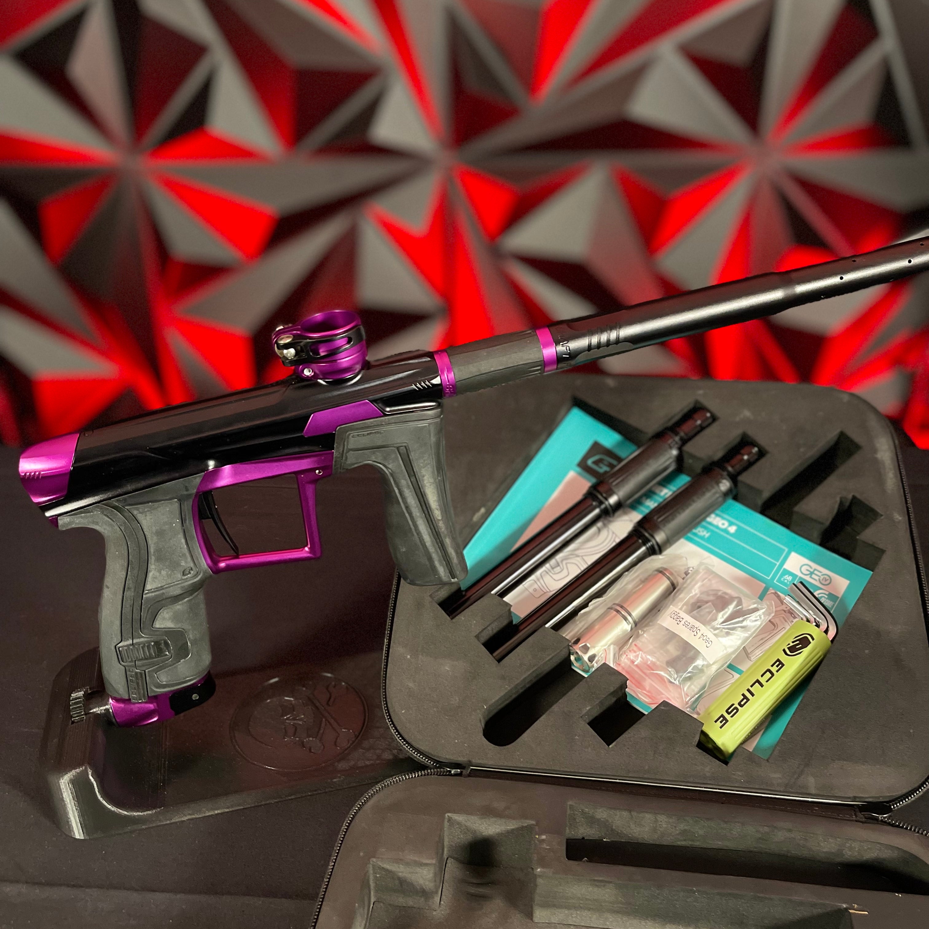 Used Planet Eclipse Geo 4 Paintball Gun - Amethyst w/ 3 FL Backs