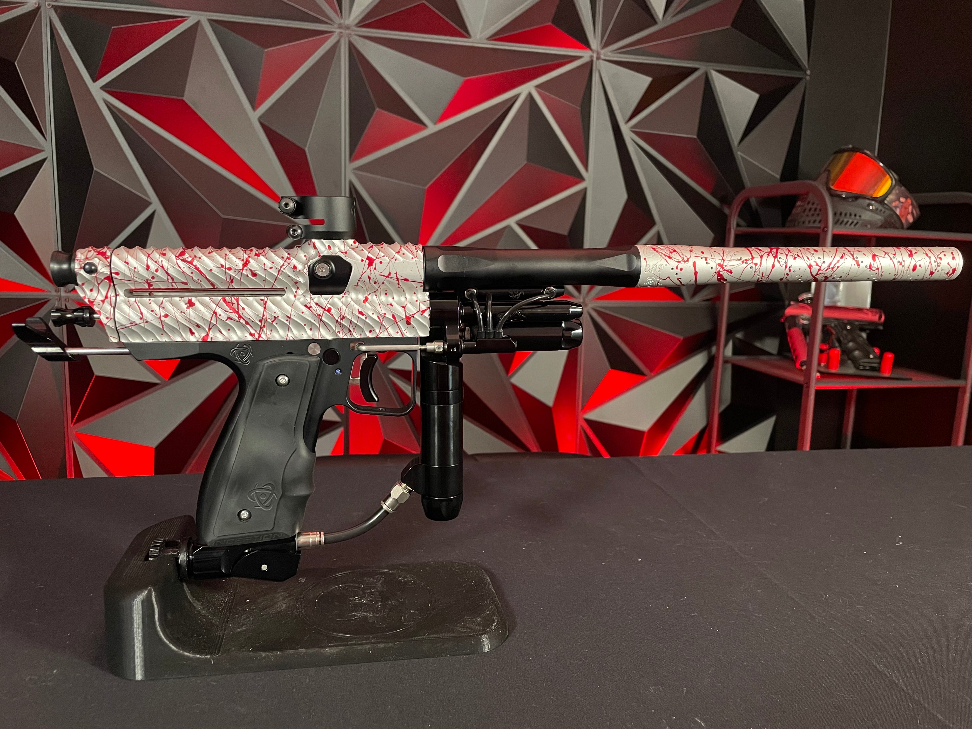 Used Inception Designs Twister Autococker Paintball Gun - Red Splash #128 w/4 Backs & 2 Tips