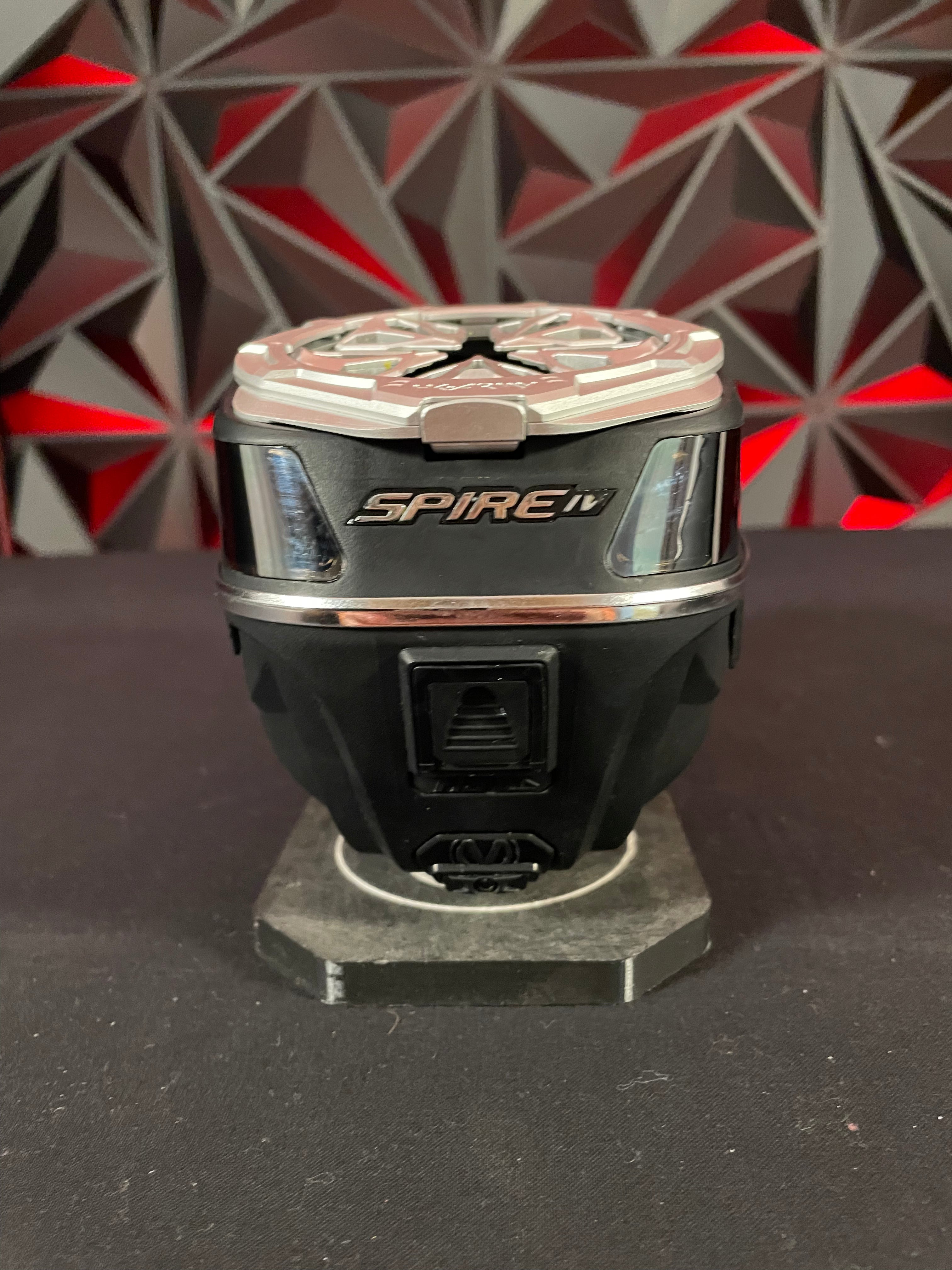 Used Virtue Spire IV Paintball Loader - Black w/Chrome Accent Kit w/HK Army Evo Pro Speedfeed