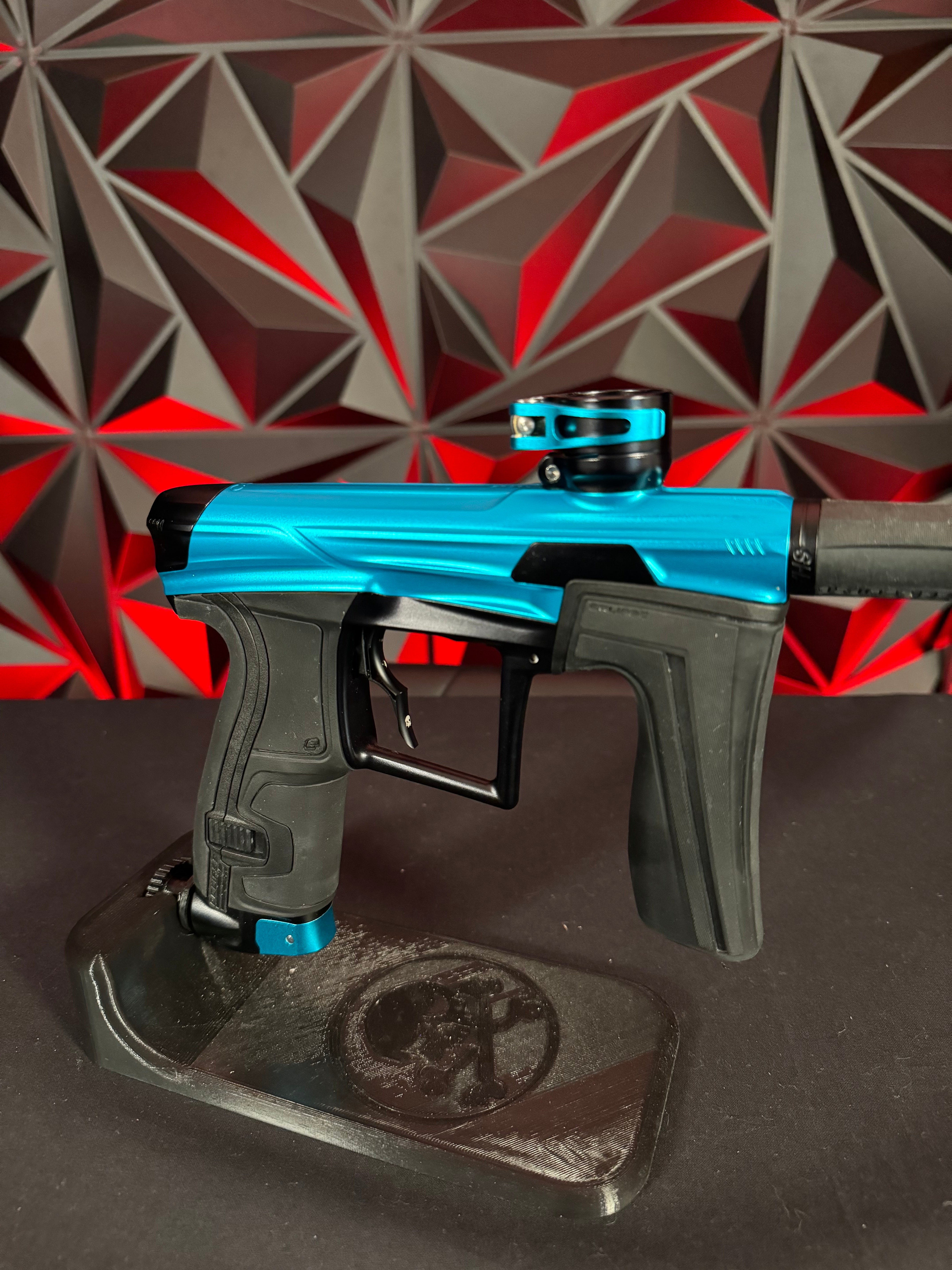 Used Planet Eclipse Geo 4 Paintball Gun - Teal/Black w/Infamous Deuce Trigger & 3 FL Backs