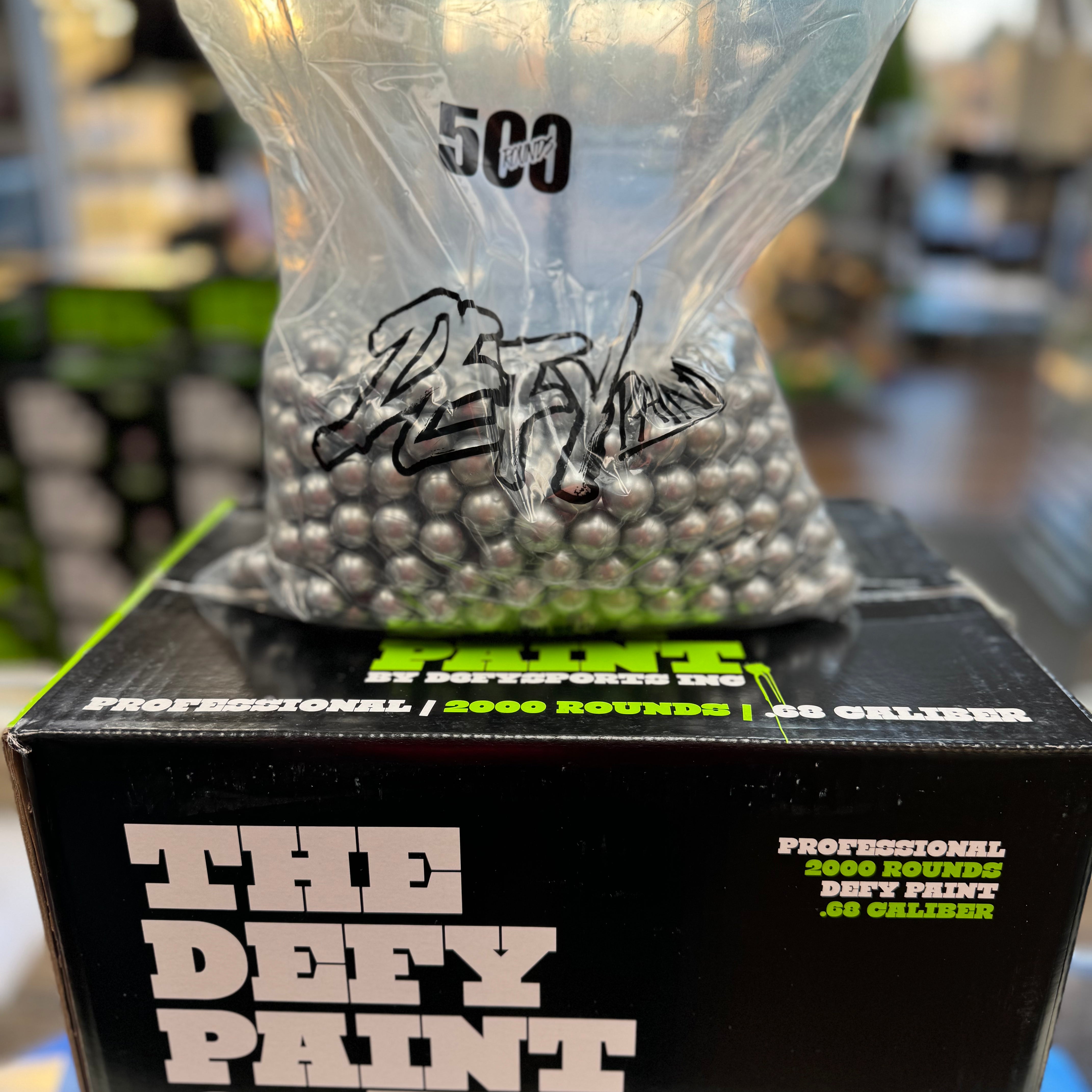 Defy Professional Grade Paintballs - 0.68 Caliber - 2000 Count - Metallic Silver Shell / Yellow Fill