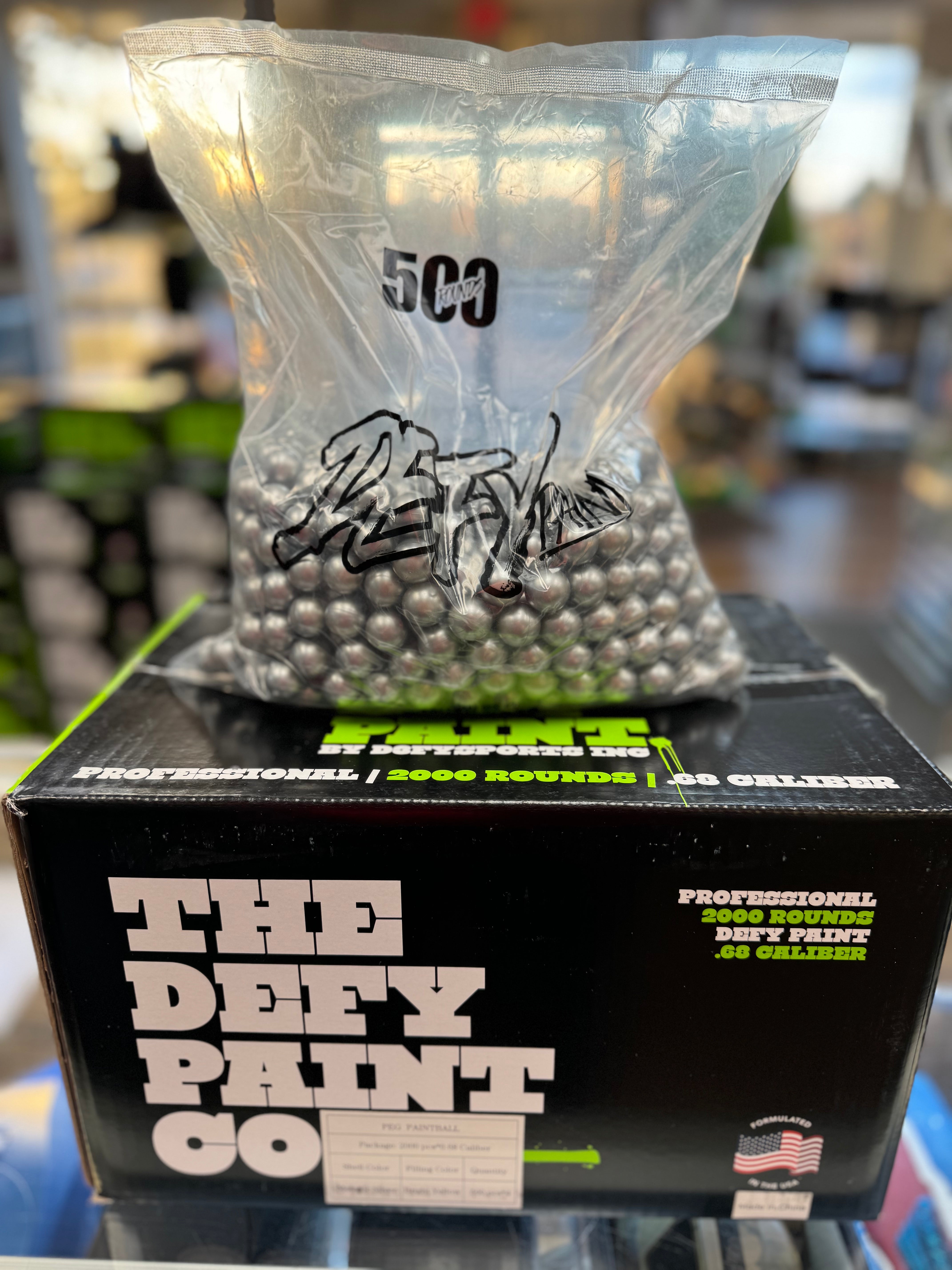 Defy Professional Grade Paintballs - 0.68 Caliber - 2000 Count - Metallic Silver Shell / Yellow Fill