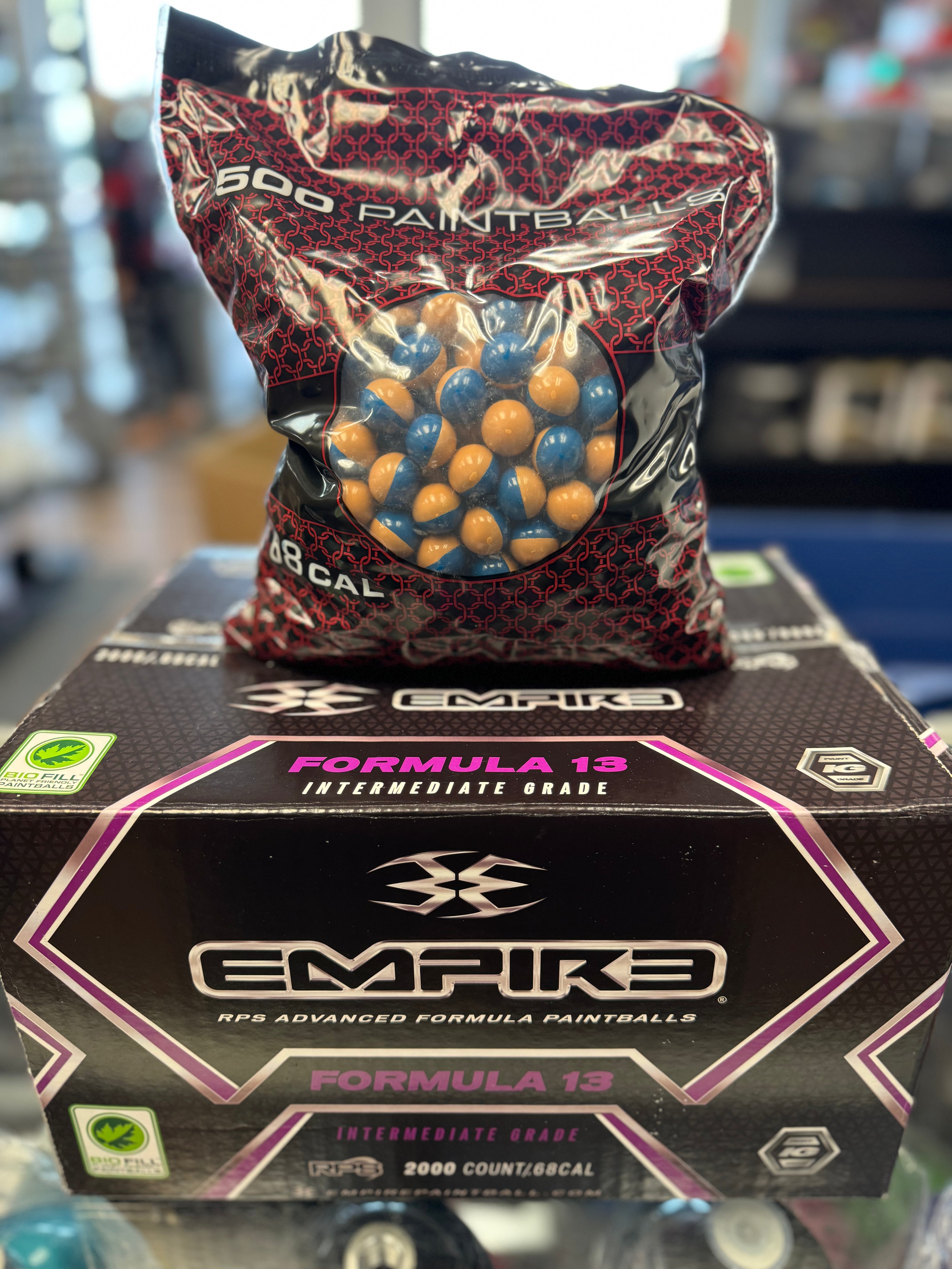 Empire Formula 13 Paintballs - 2000 Paintballs - Dark Blue / Tan Shell - Yellow Fill