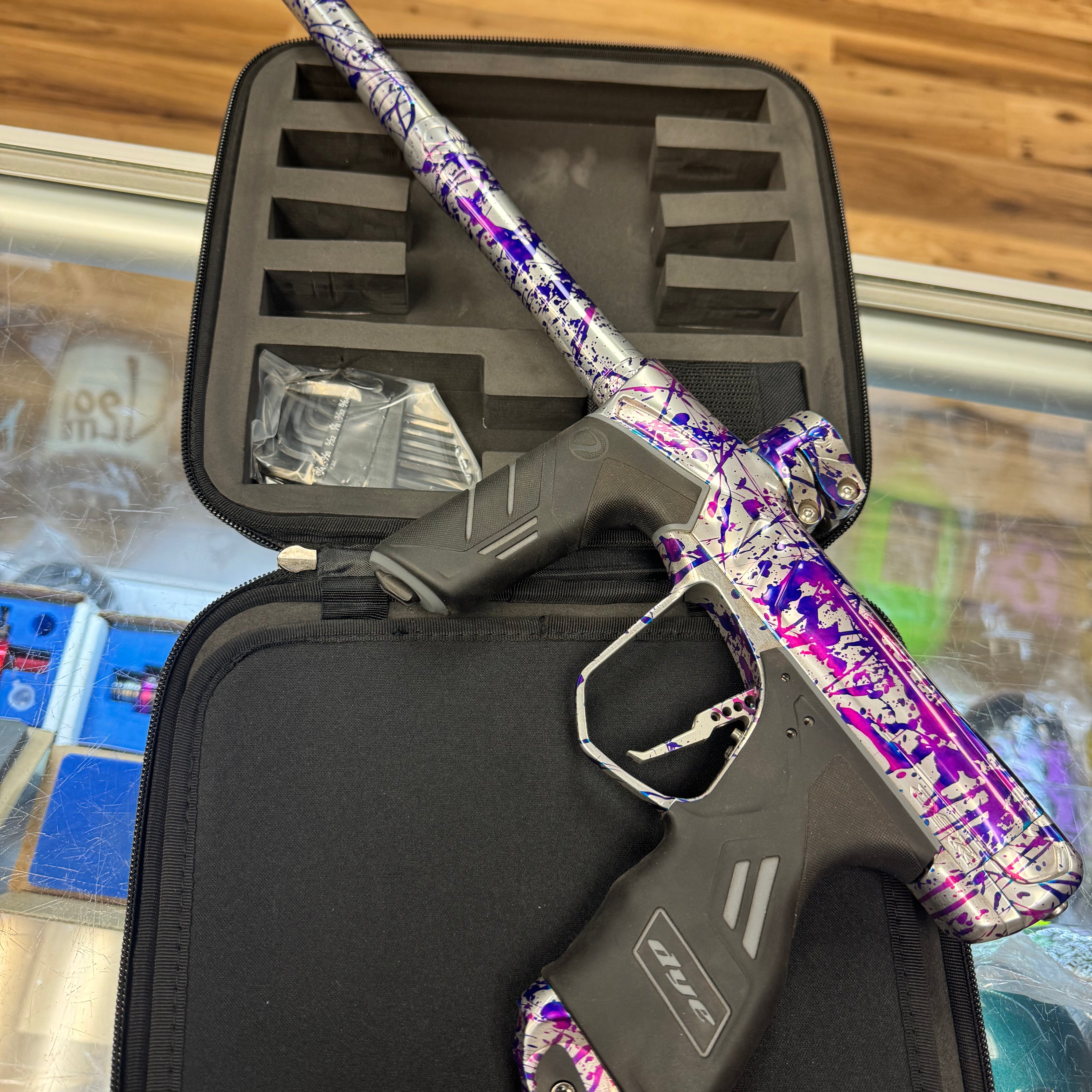 Dye DSR+ Paintball Gun - LE Polished Silver Purple/Blue Splash