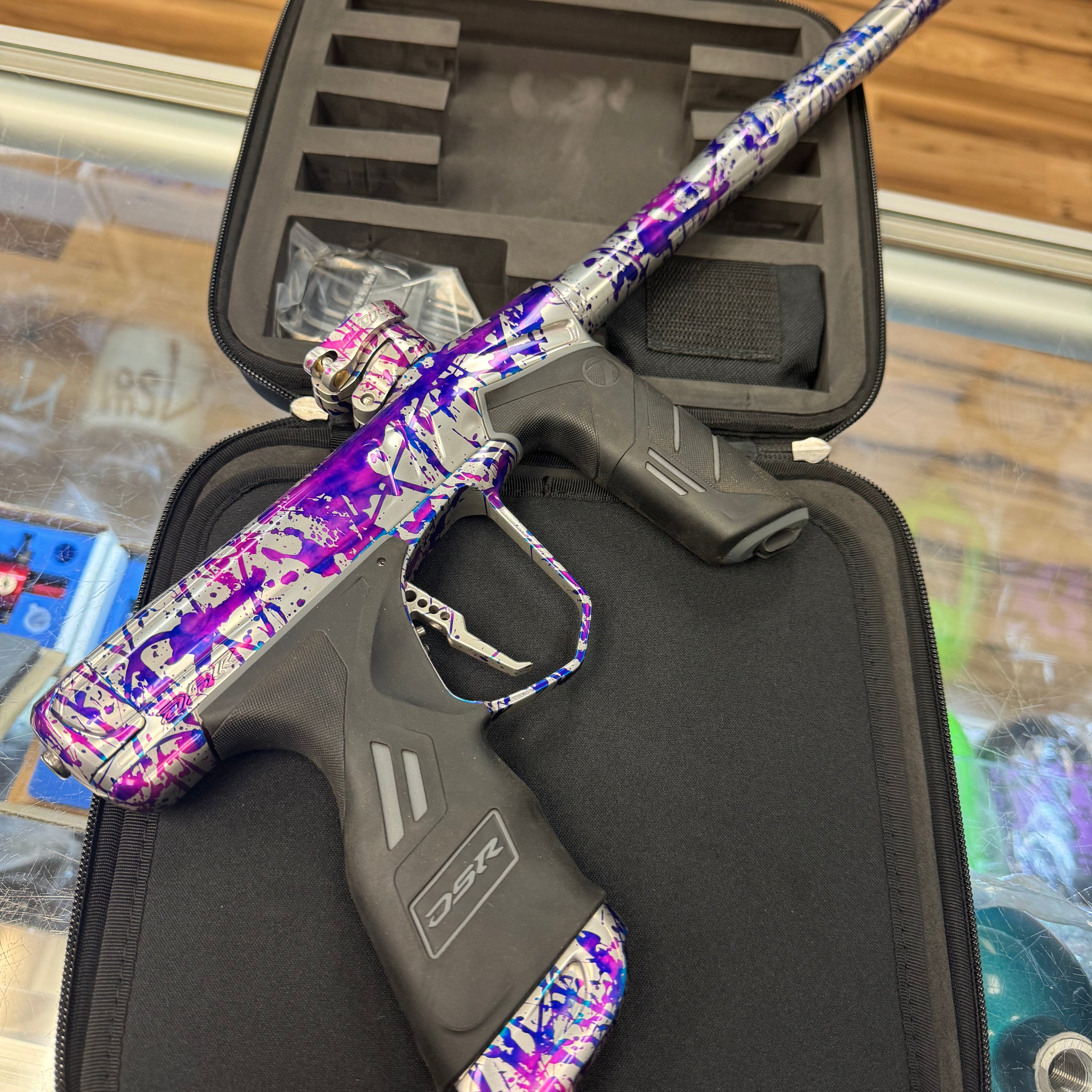 Dye DSR+ Paintball Gun - LE Polished Silver Purple/Blue Splash