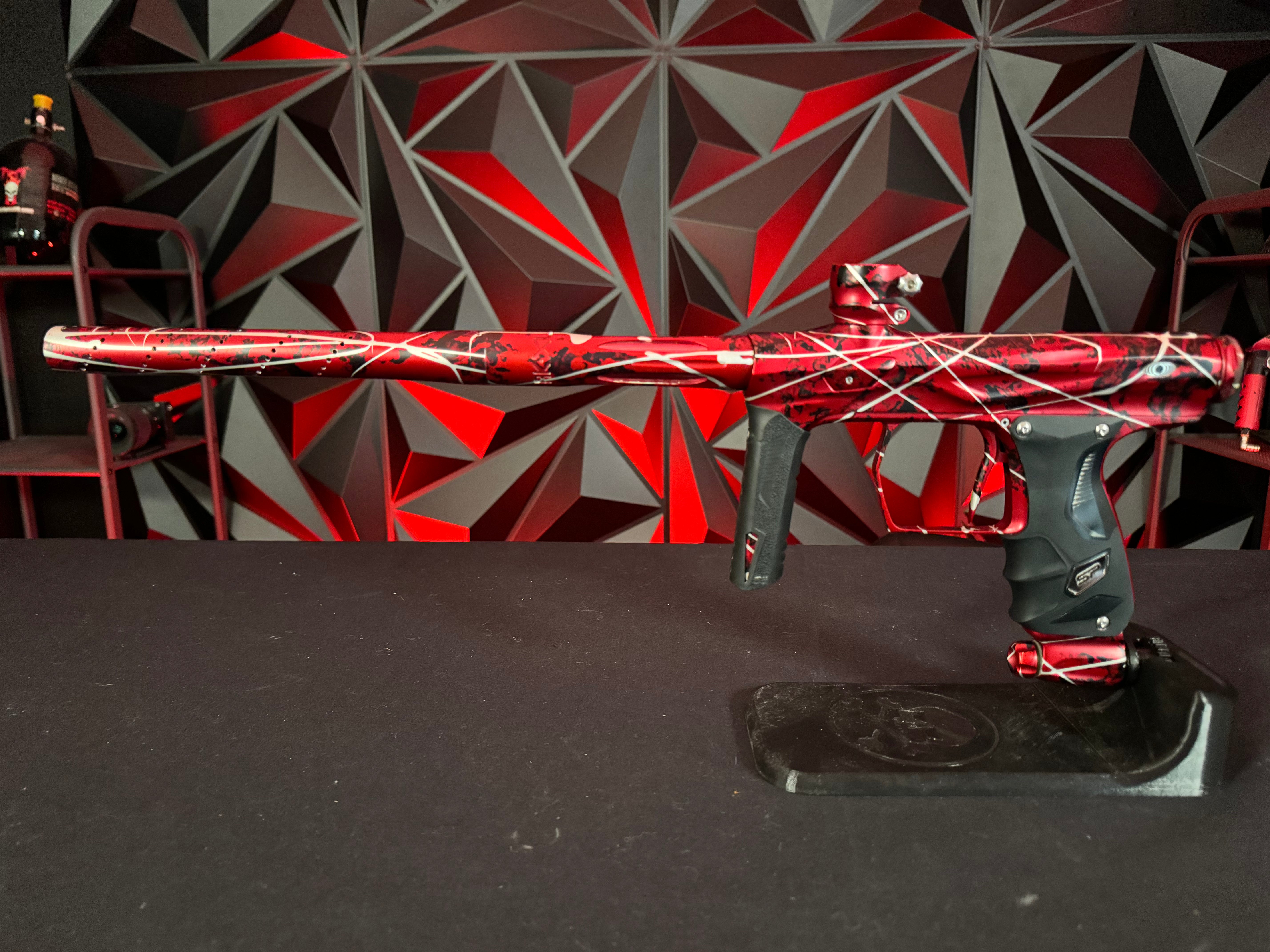 Used Shocker Amp Paintball Gun - LE Red Acid Wash Silver Splash