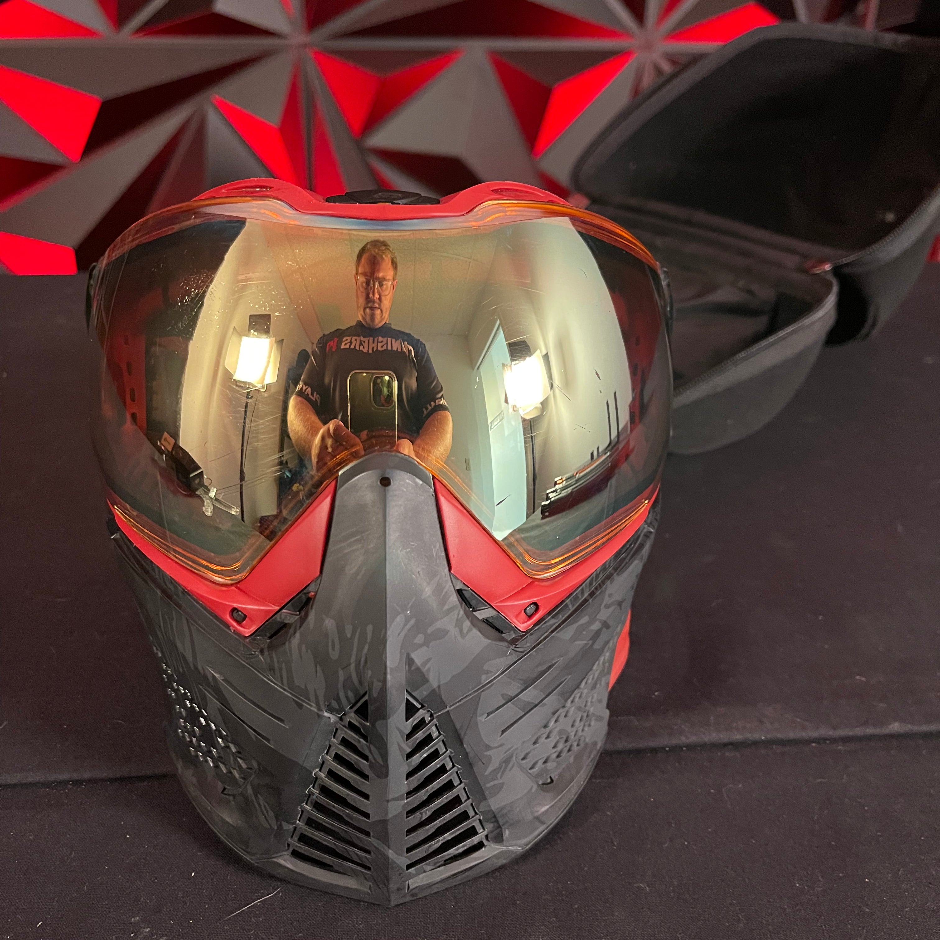 Used Push Unite Paintball Mask - Red Camo w/ Gold Mirror Lens & Case