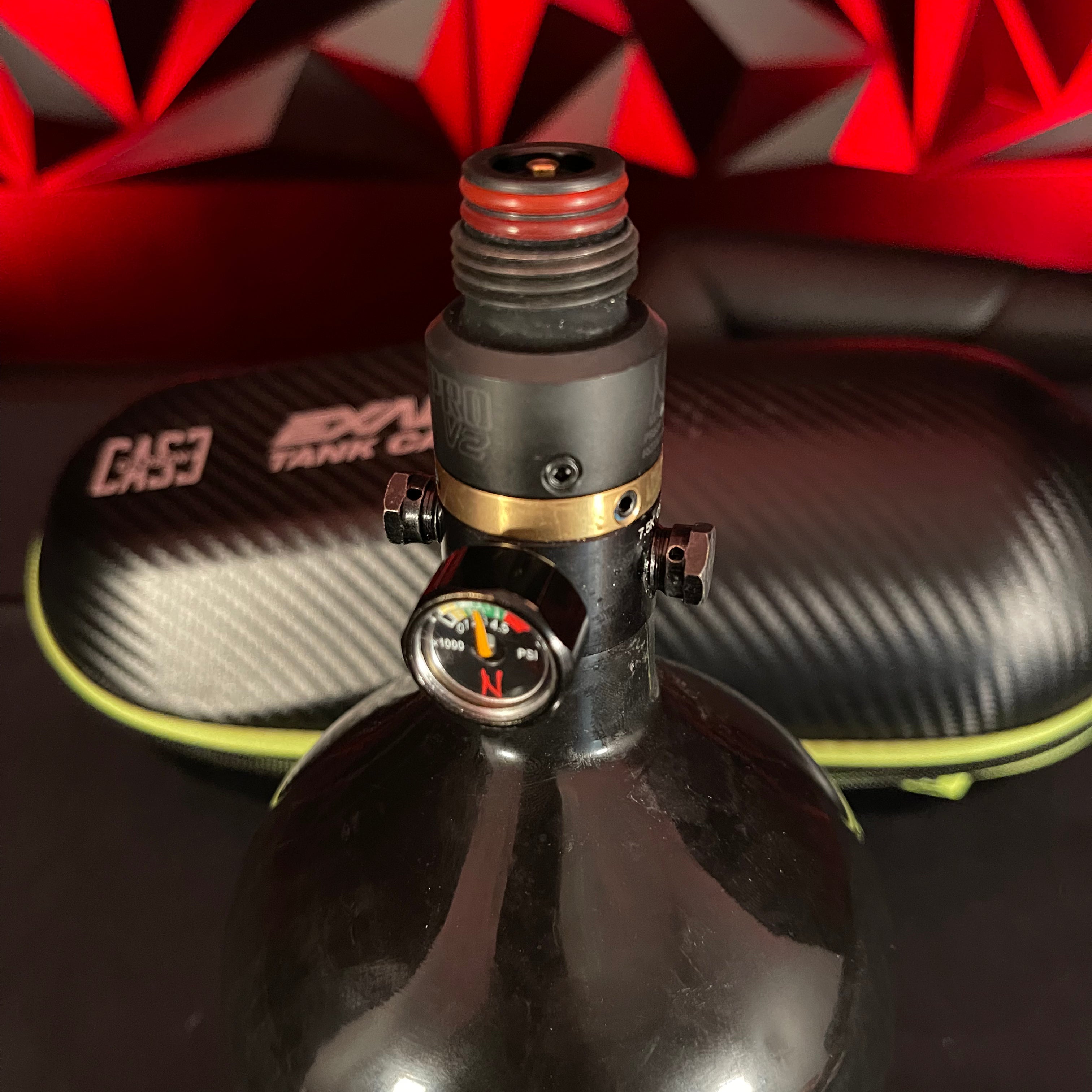 Used Ninja Sl2 68/4500 Paintball Tank w/ ProV2 - Black w/ Red & Exalt Case