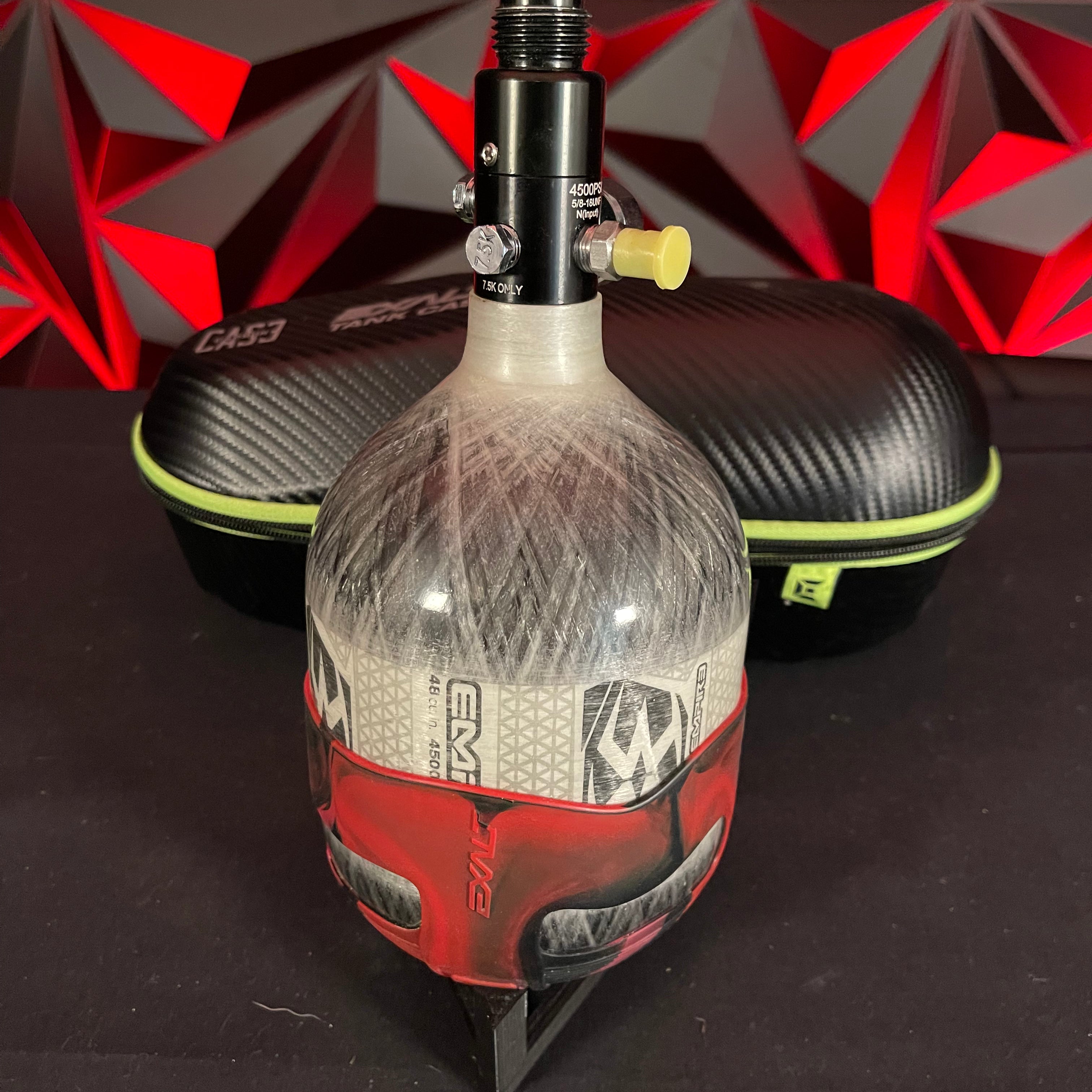 Used Empire BASICS 48/4500 Paintball Tank w/ Exalt Tank Grip & Tank Case