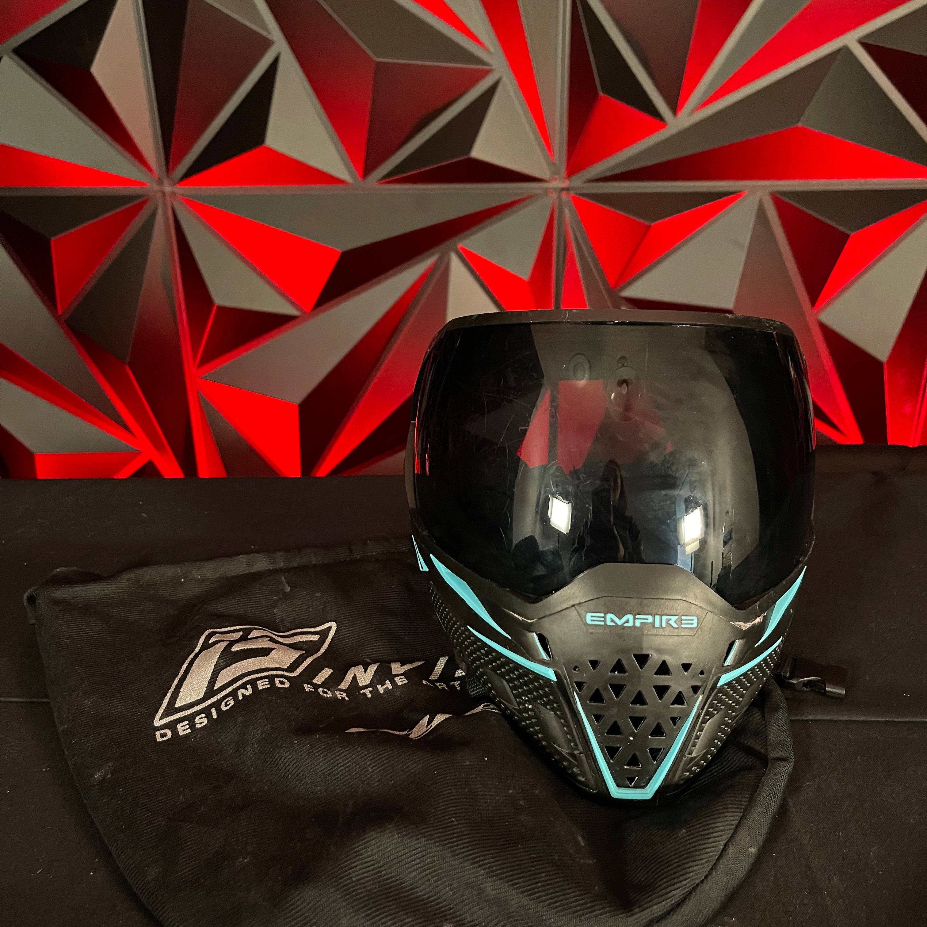 Used Empire EVS Paintball Mask- Black/Teal w/ Soft Goggle Bag