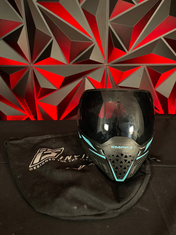Used Empire EVS Paintball Mask- Black/Teal w/ Soft Goggle Bag