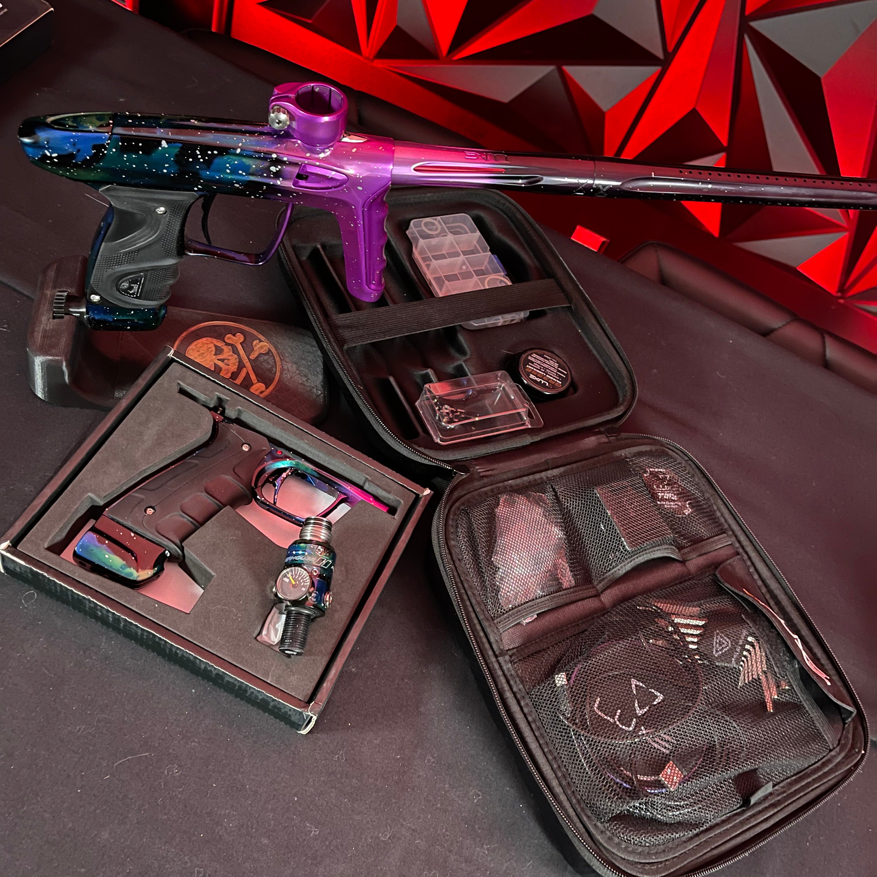 Used DLX Luxe TM40 Paintball Gun - LE Polished Pink Nebula w/ Matching Mech Frame and Powerhouse Reg