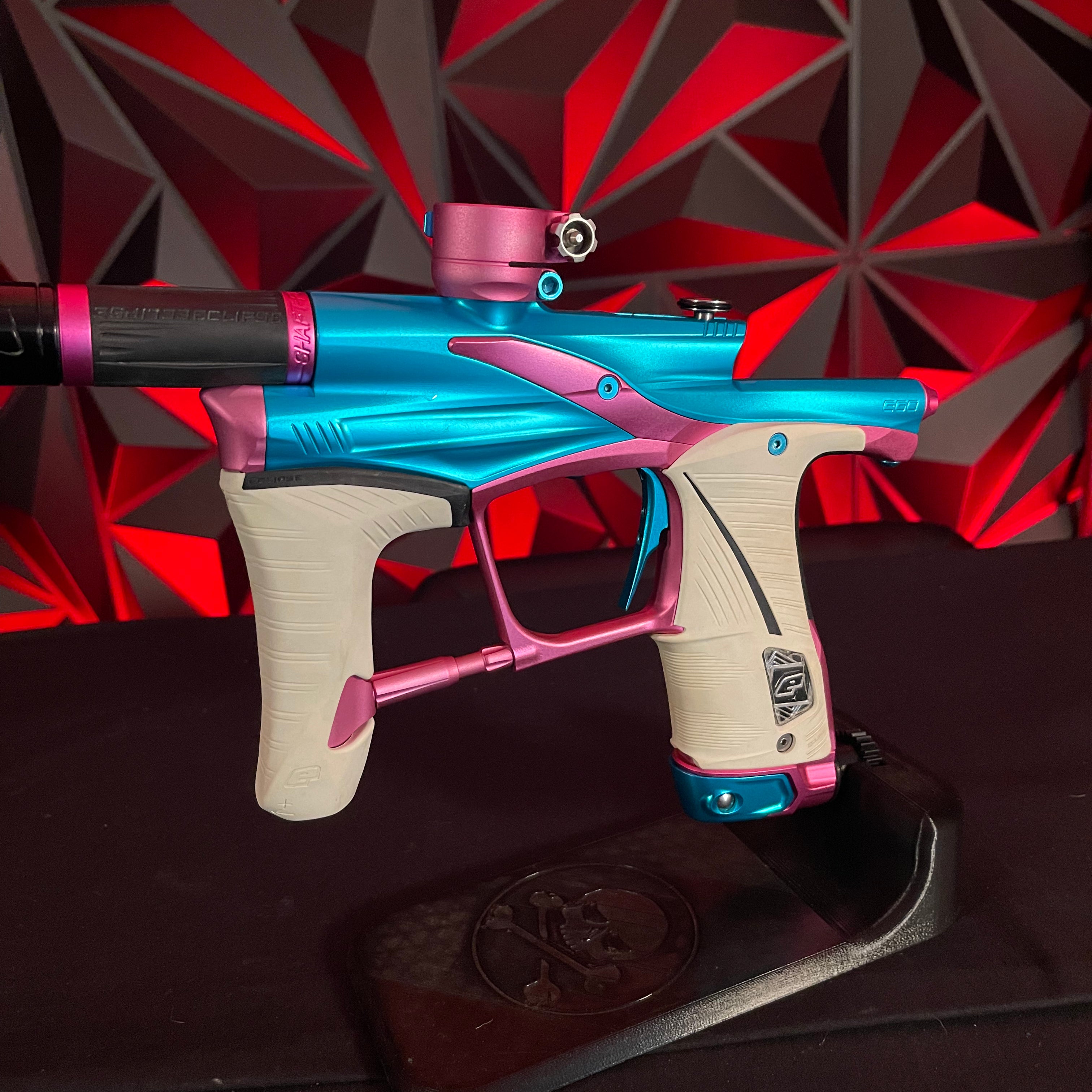 Used Planet Eclipse LV1.6 Paintball Gun - Teal / Pink w/White Grip Kit