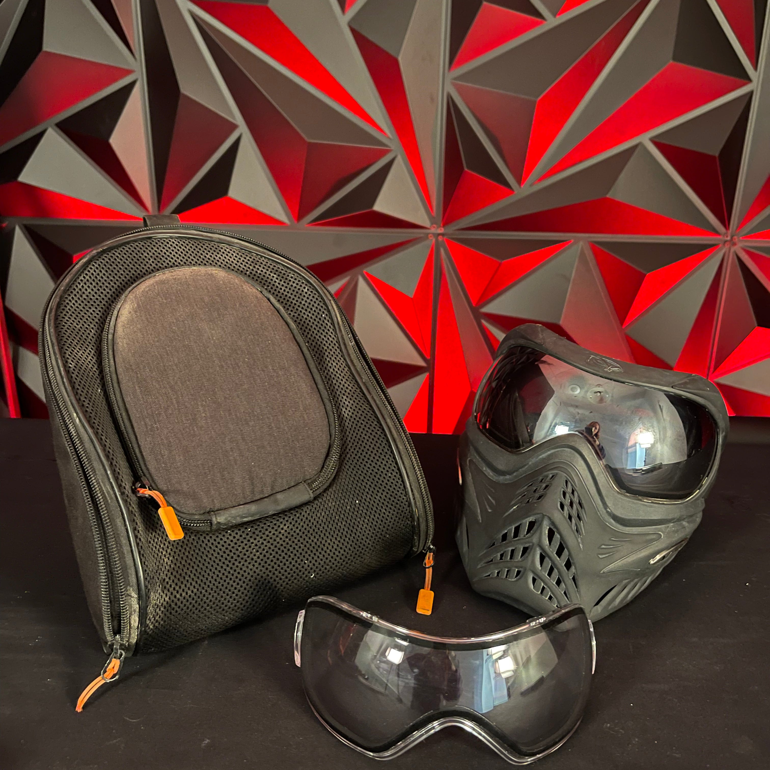 Used V-Force Grill Paintball Mask - Black w/ 1 additional lens and Carbon Goggle Case