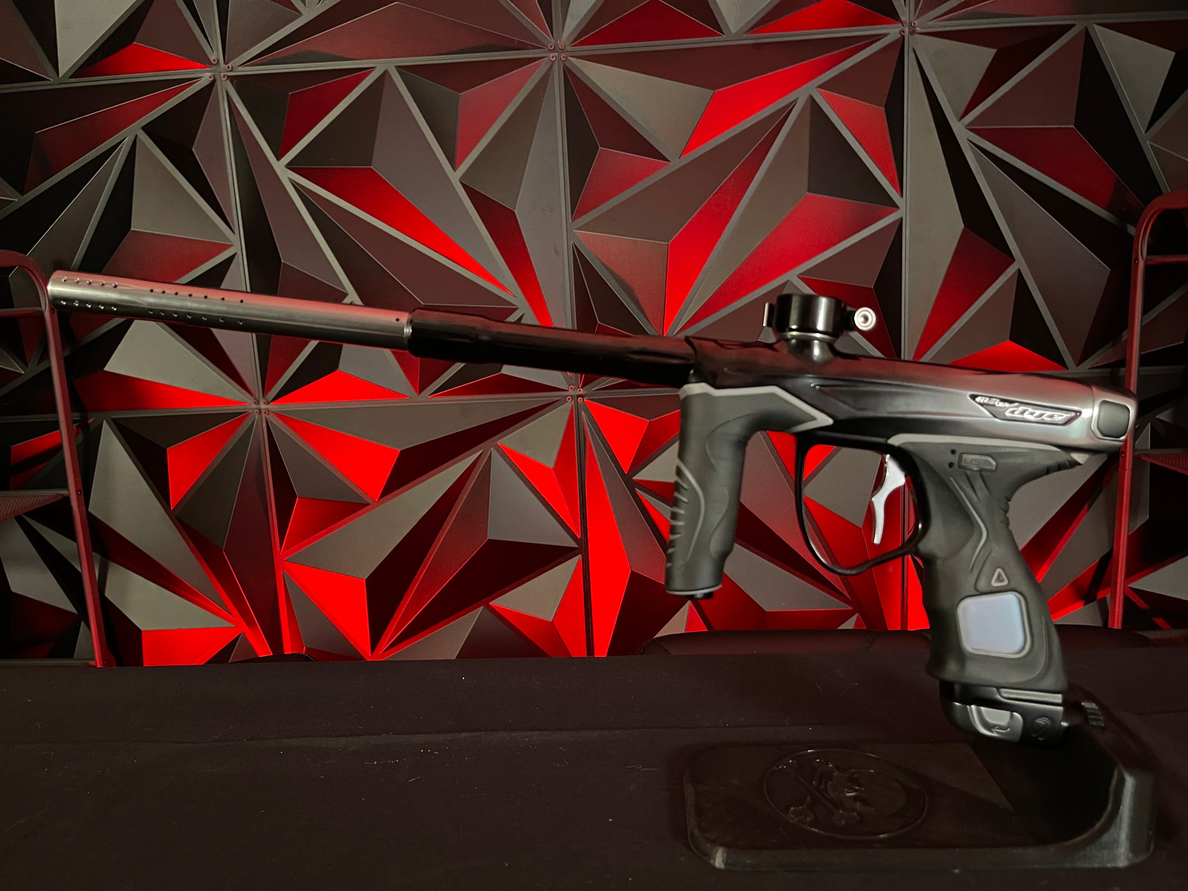 Used Dye M3S Paintball Gun - Grey/Black Fade w/Flex Face Bolt, Deuce Trigger, Slaps ASA, MOSAir Charging Pad